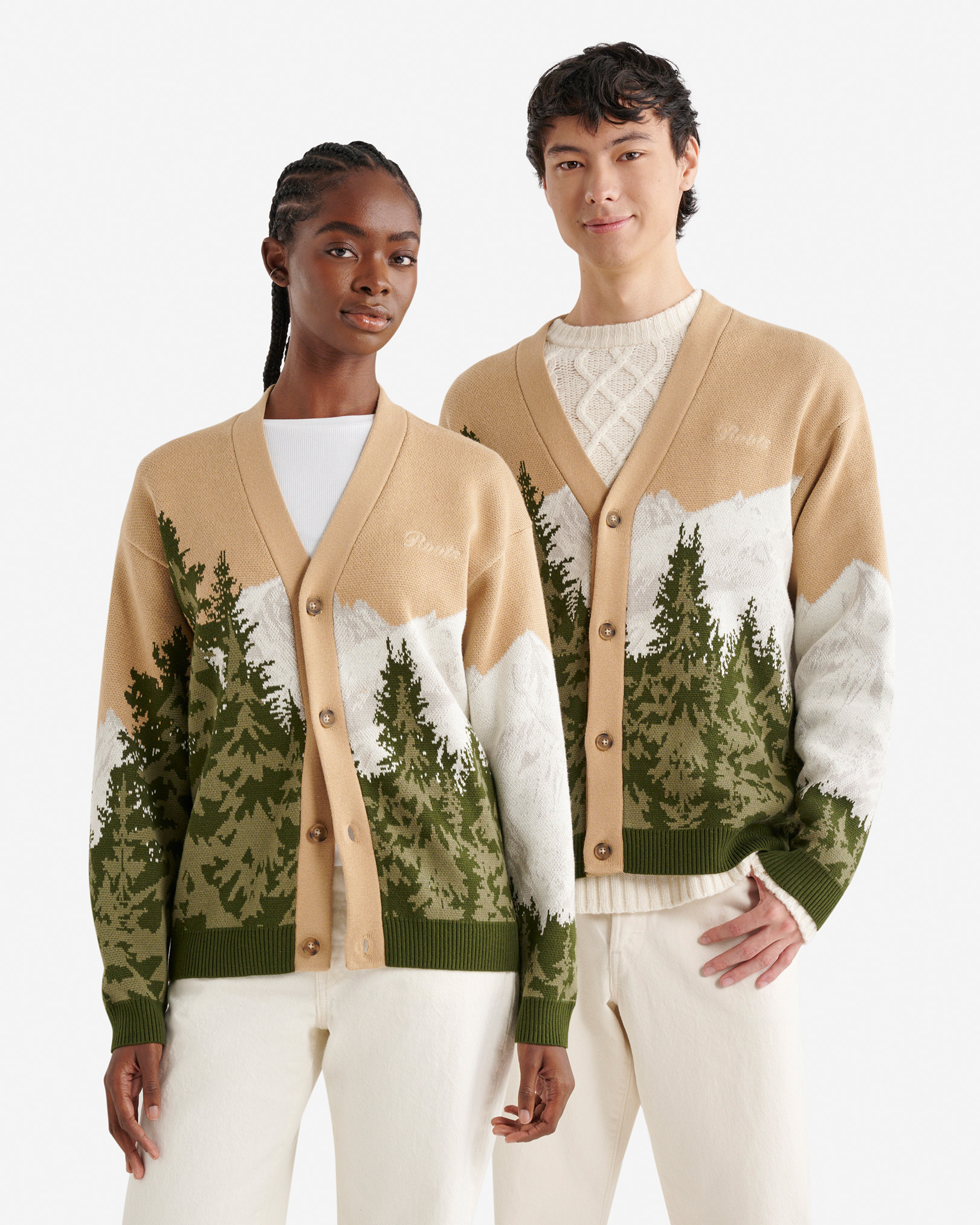 Landscape Intarsia Cardigan - Fossil Sand