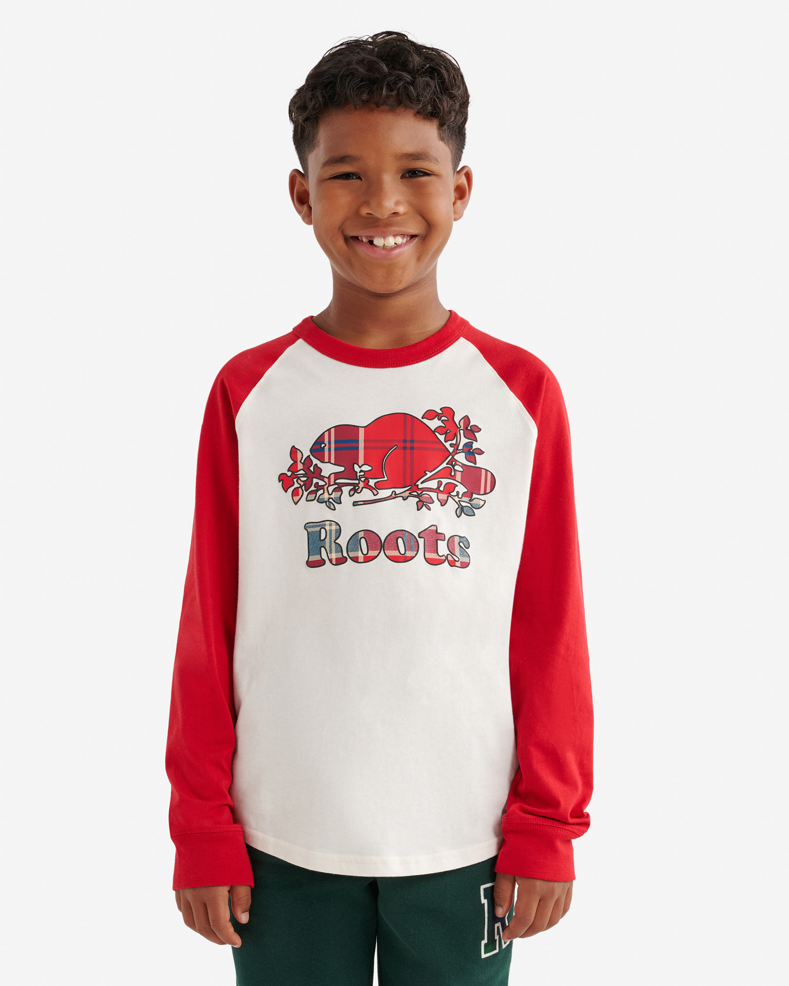 Kids Plaid Baseball T-Shirt - Cabin Red