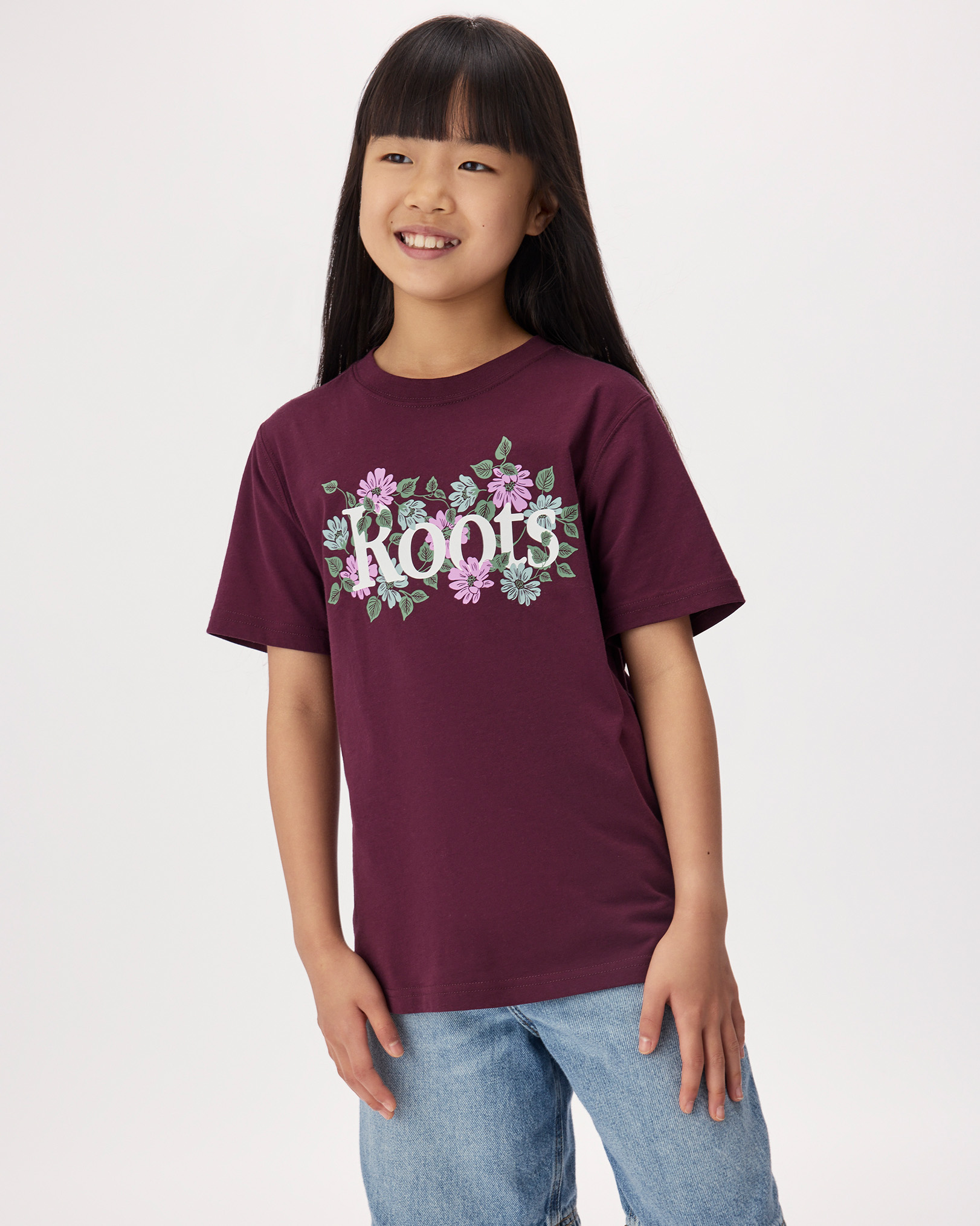 Kids Wildflower T-Shirt - Maroon Fig