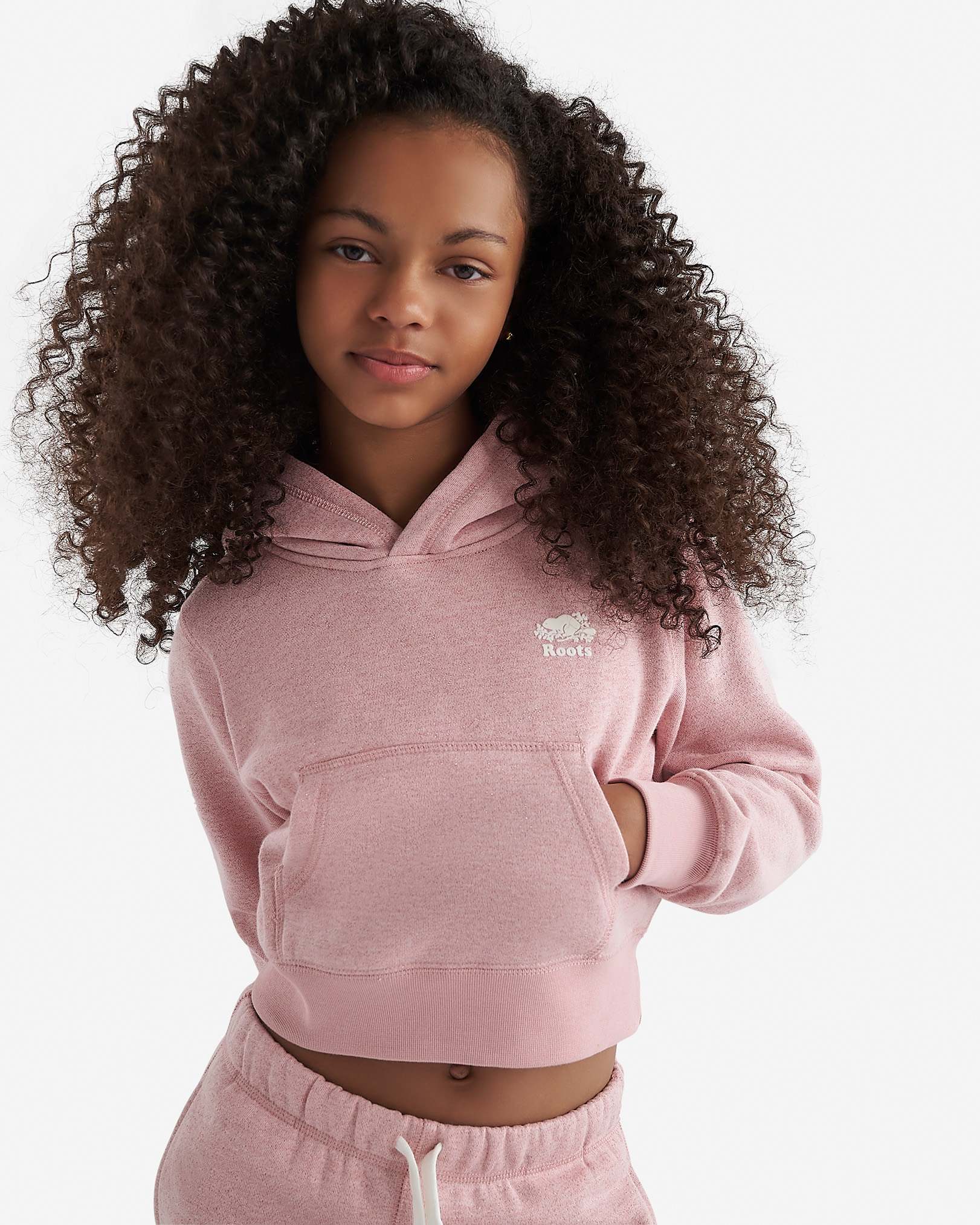 Girls Cooper Sparkle Cropped Hoodie - Light Pink Mix Girls Cooper Sparkle Cropped Hoodie - Light Pink Mix