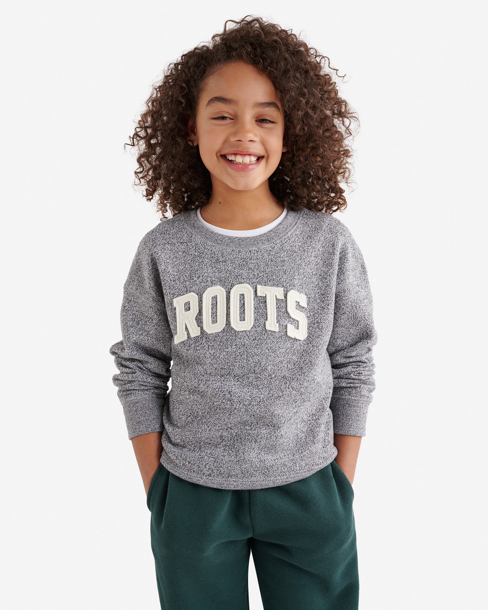 Kids Roots Applique Sweatshirt - Salt & Pepper