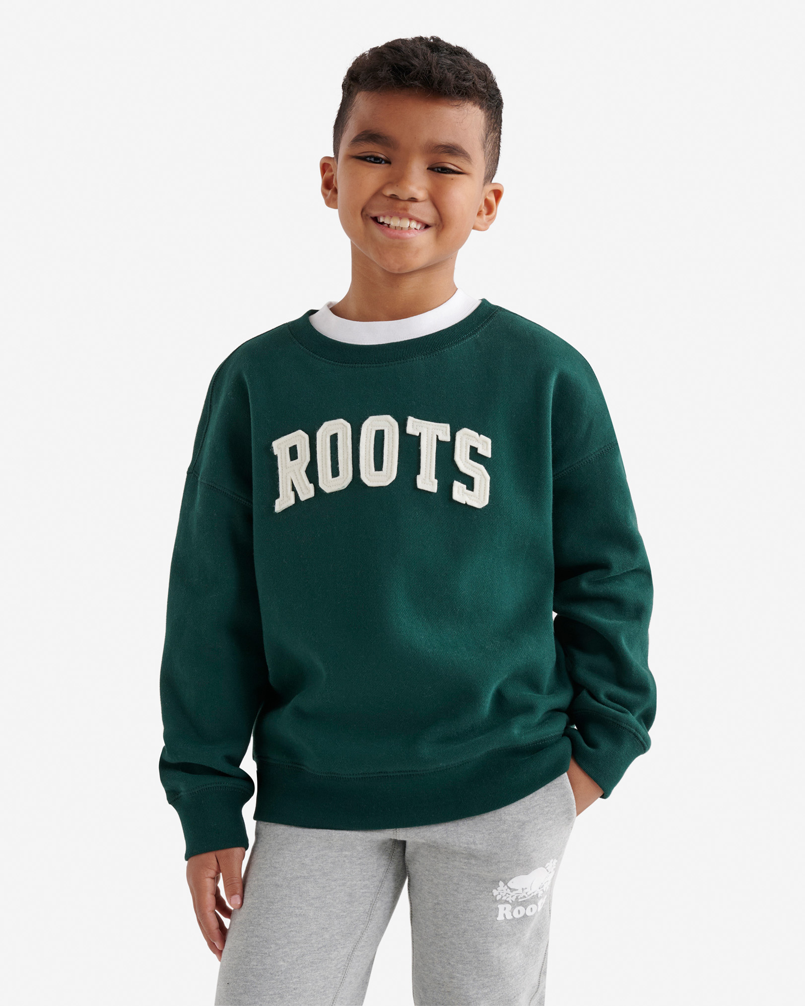 Kids Roots Applique Sweatshirt - Varsity Green