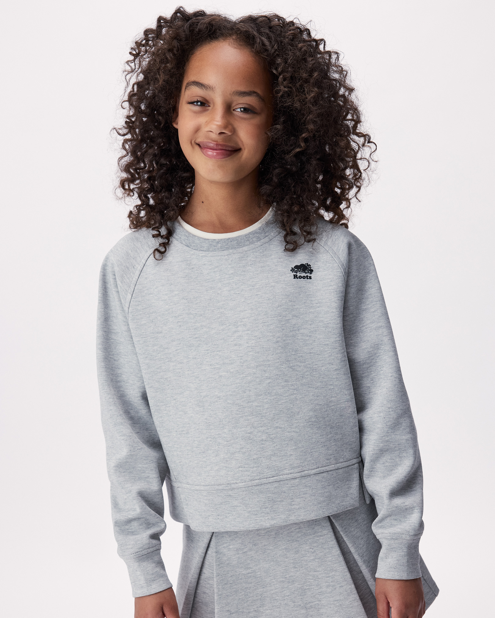 Girls Recover Interlock Crew - Medium Heather Grey Girls Recover Interlock Crew - Medium Heather Grey