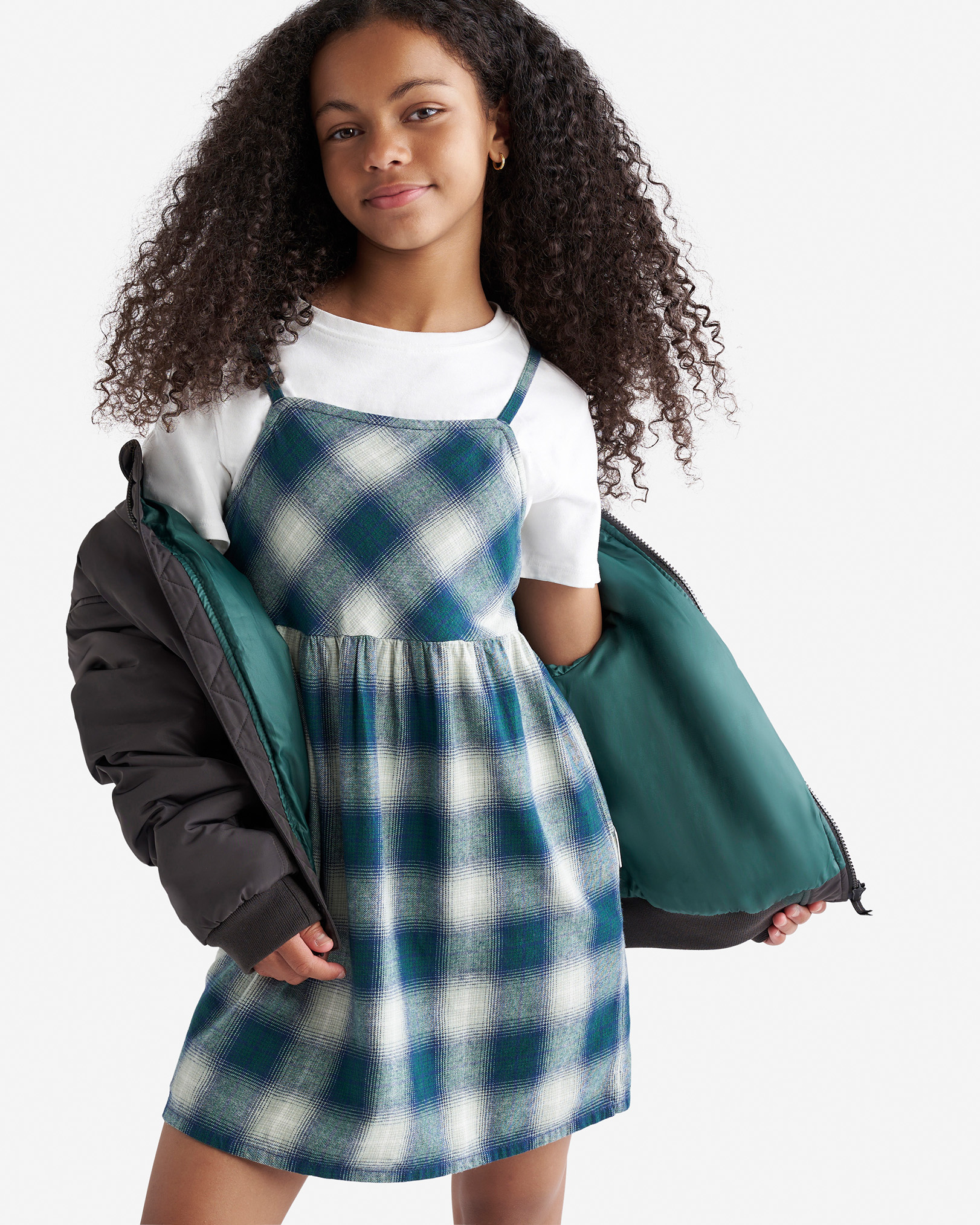 Girls Plaid Slip Dress - True Navy