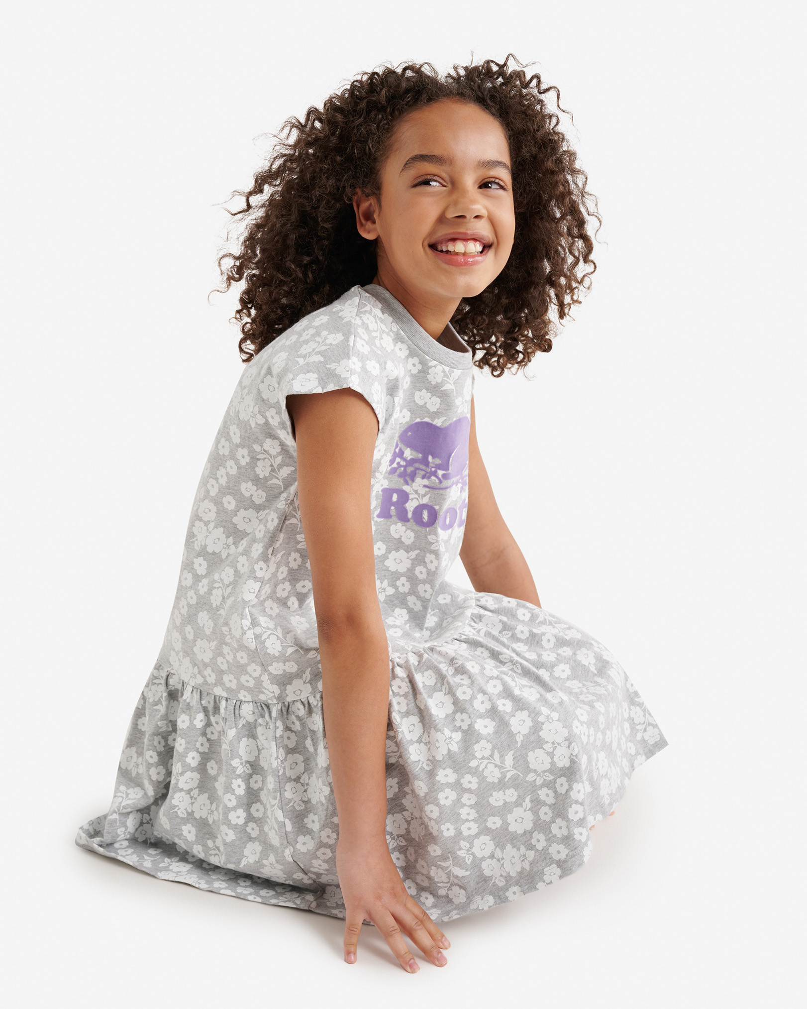 Girls Floral Dress - Heather Grey