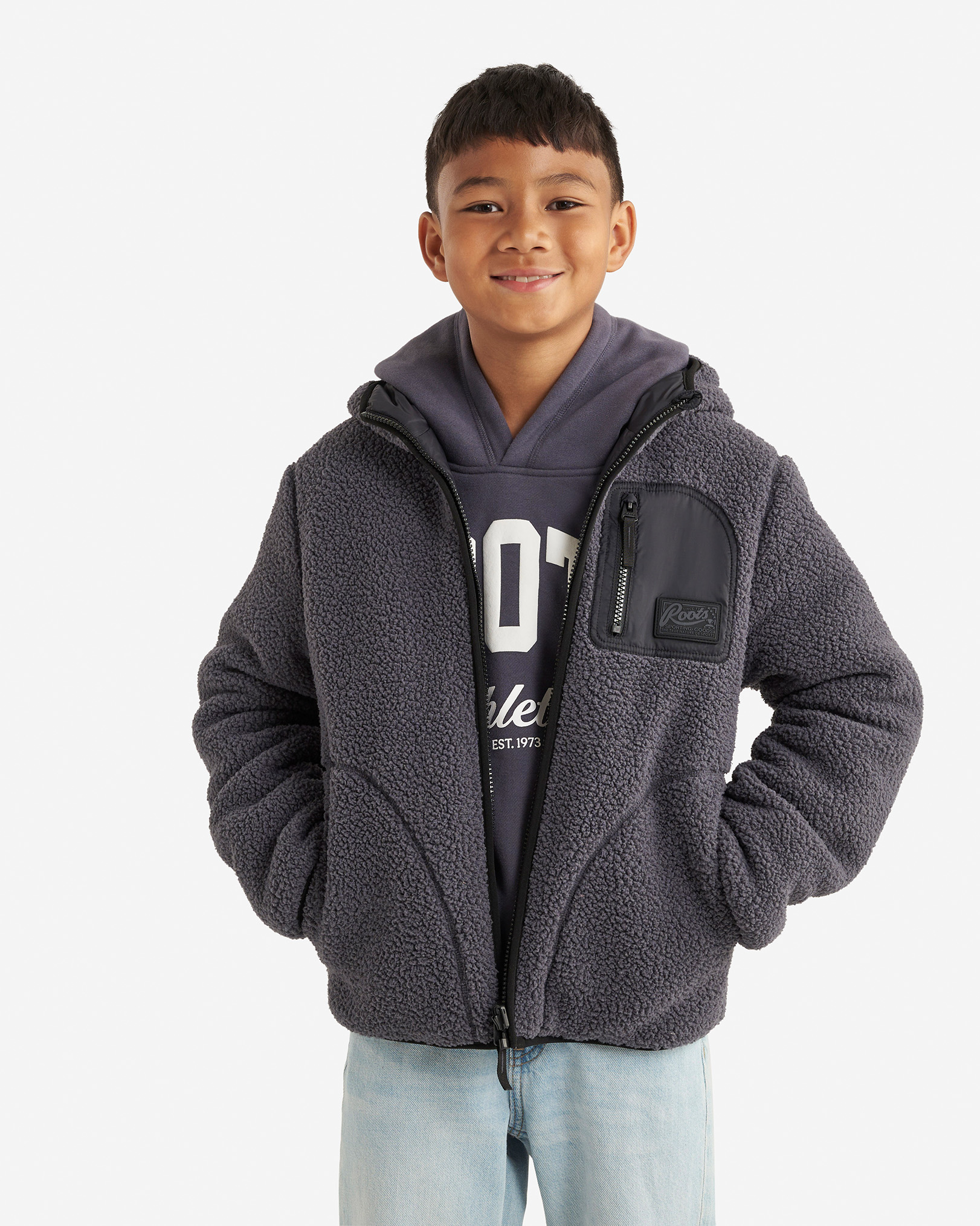 Kids Reversible Shearling Fleece Jacket - Black Kids Reversible Shearling Fleece Jacket - Black