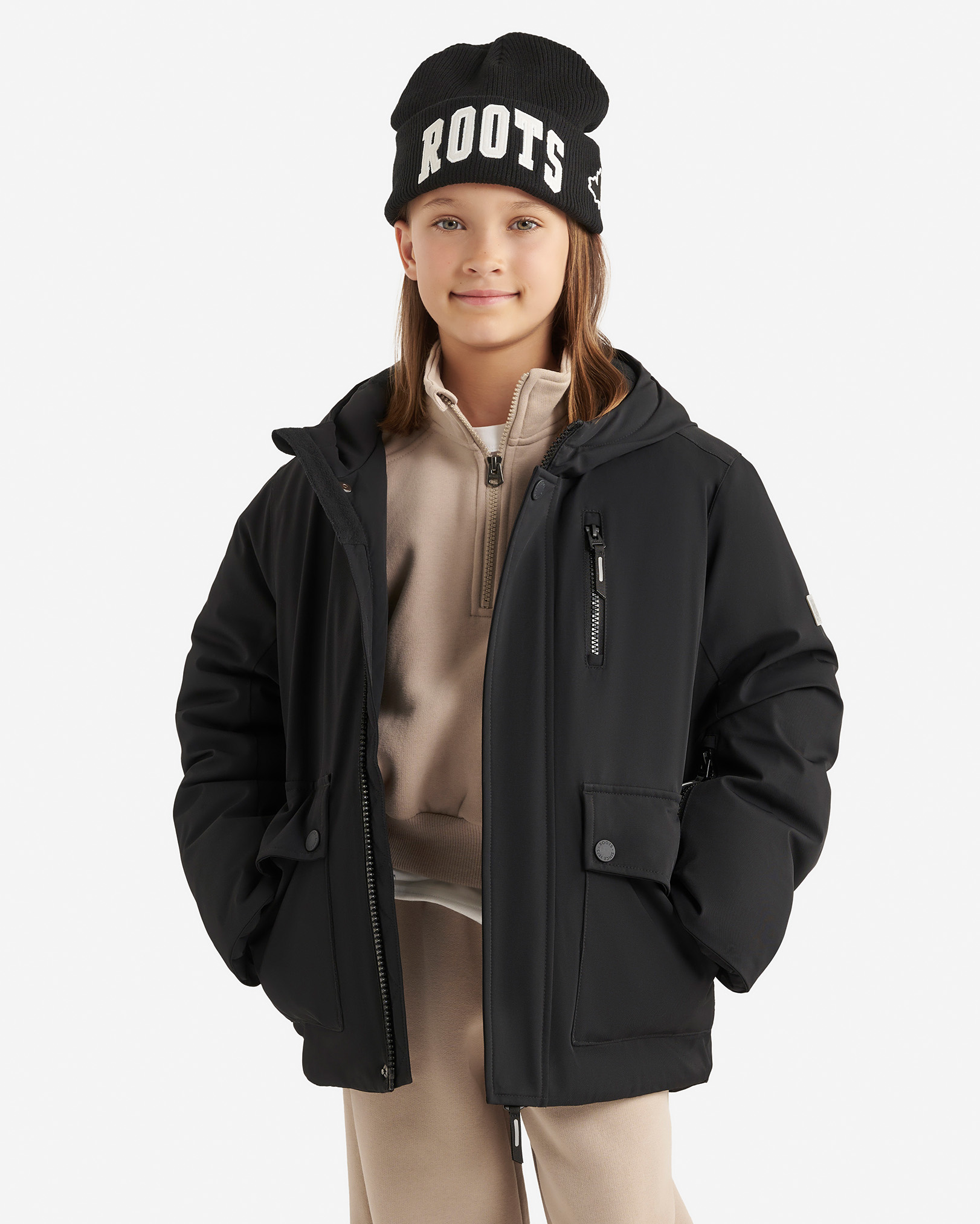 Kids Roots Tech Parka - Black
