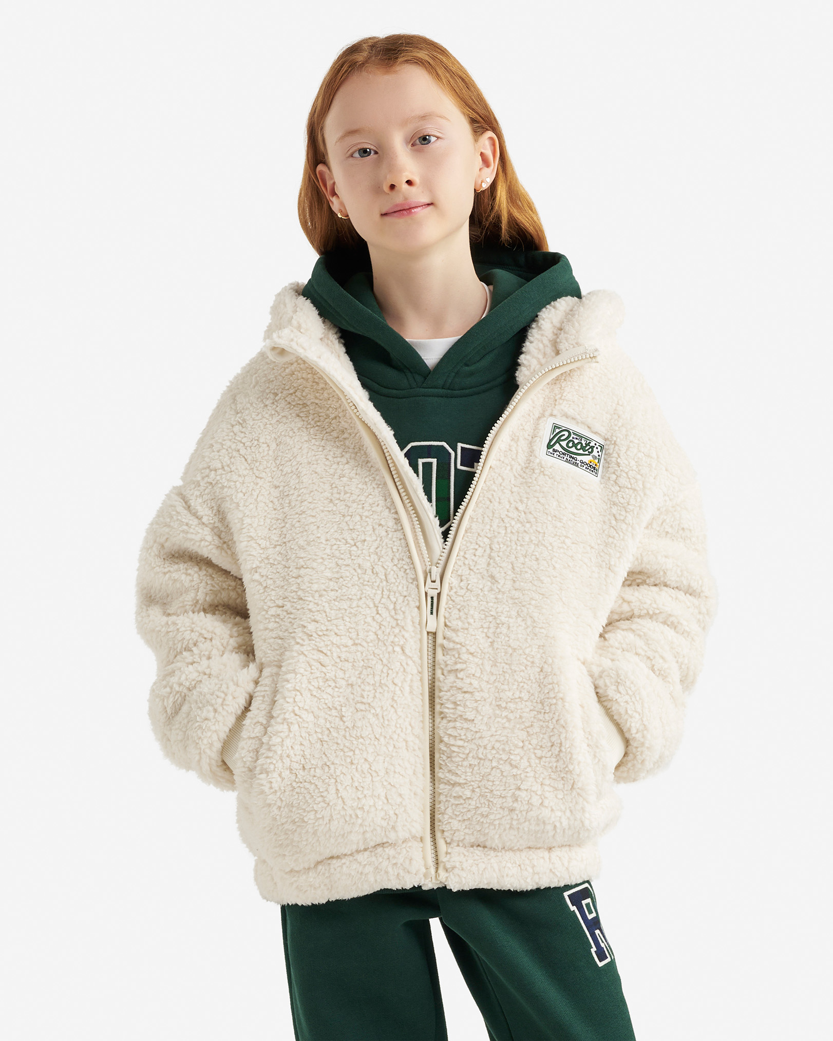 Kids Creekside Shearling Fleece Full Zip Hoodie - Snowdrift White