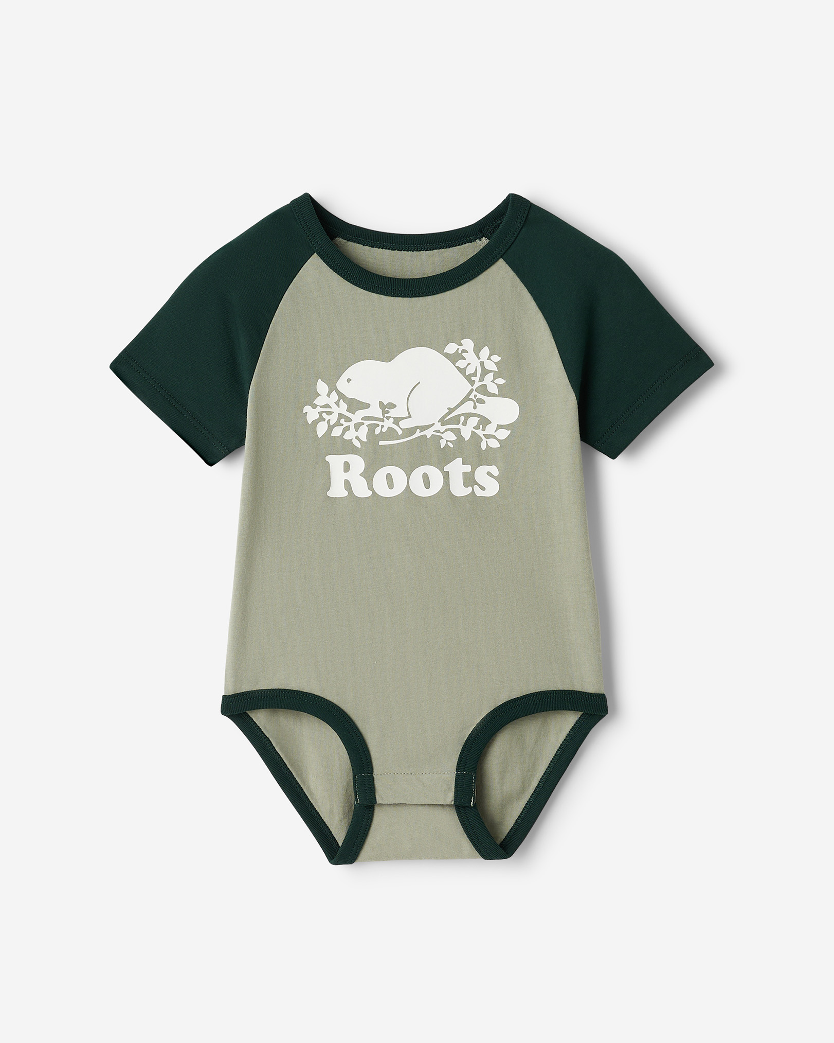 Baby Organic Cooper Baseball Short Sleeve Bodysuit - Shadow Green