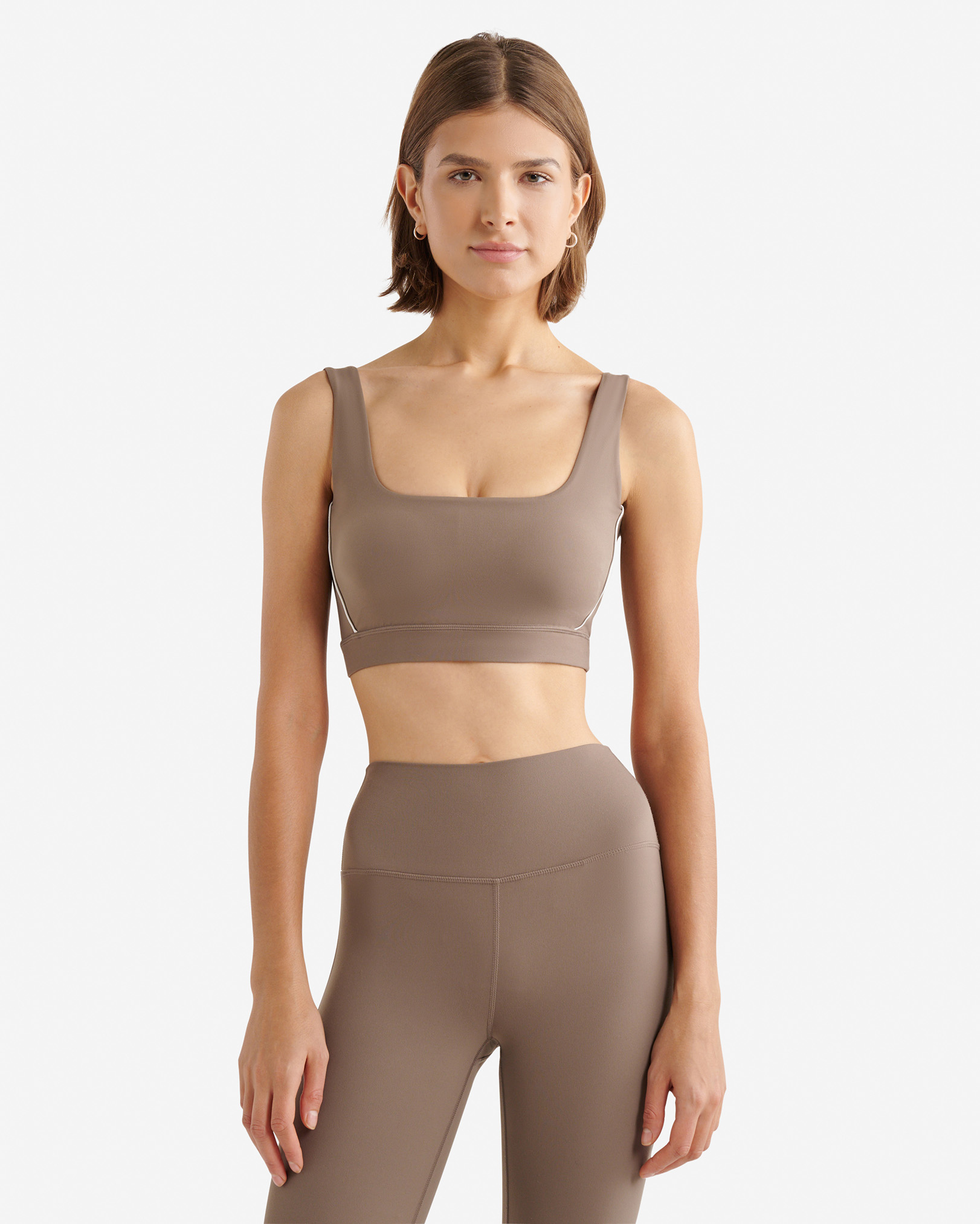 Restore Stretch Piped Sports Bra - Falcon Brown Restore Stretch Piped Sports Bra - Falcon Brown
