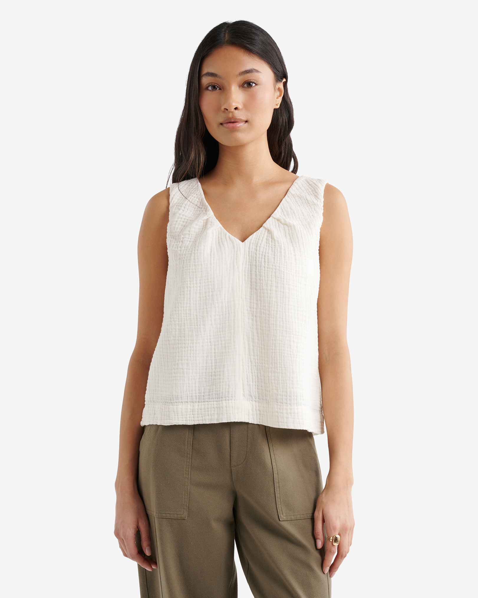 Isla Cotton Gauze Gathered Tank - Egret Isla Cotton Gauze Gathered Tank - Egret