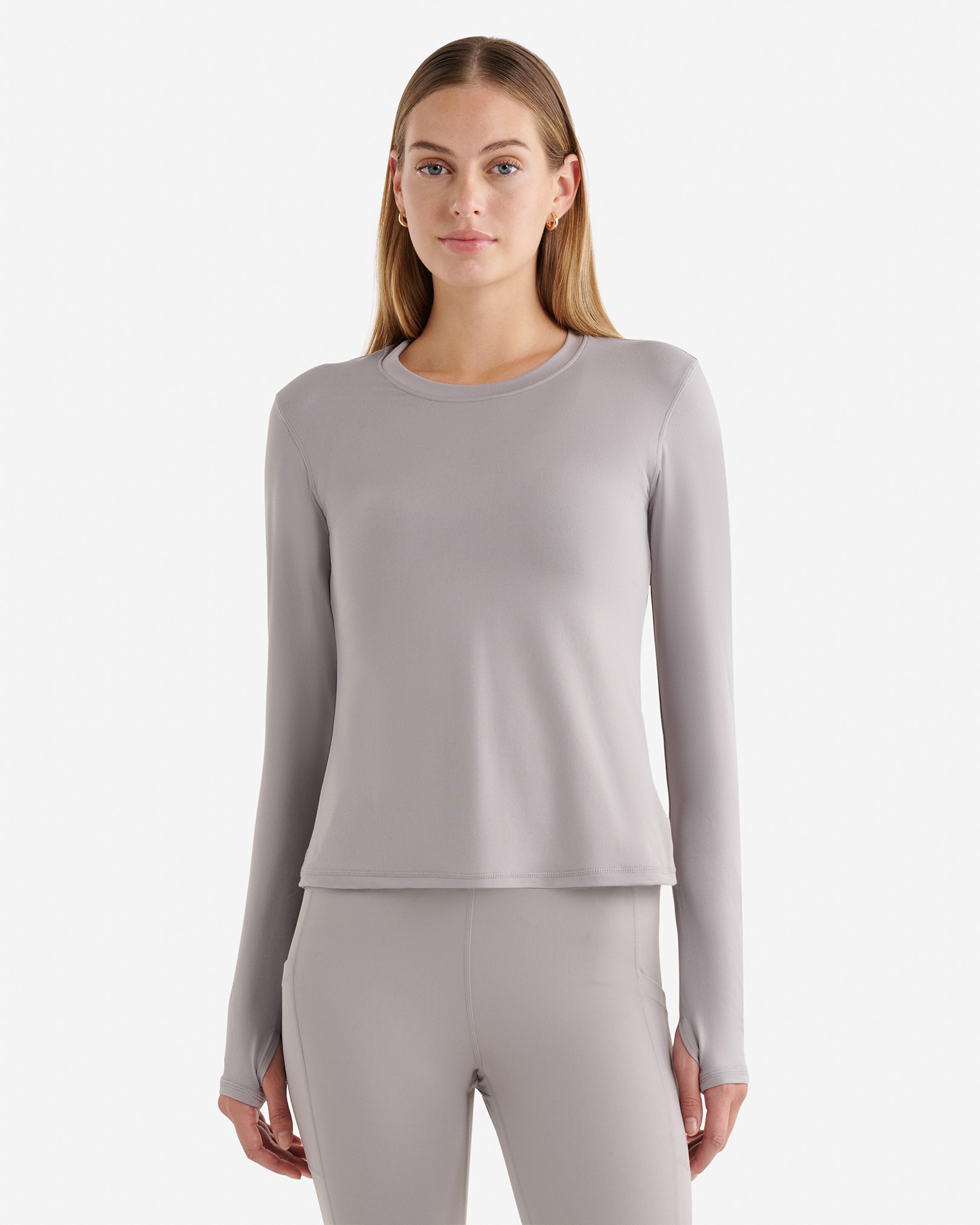 Renew Knit Fitted Long Sleeve Top - Gull Grey