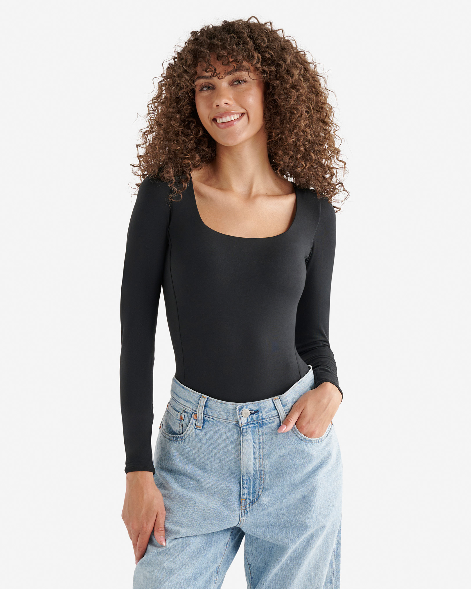 Renew Knit Long Sleeve Bodysuit - Black