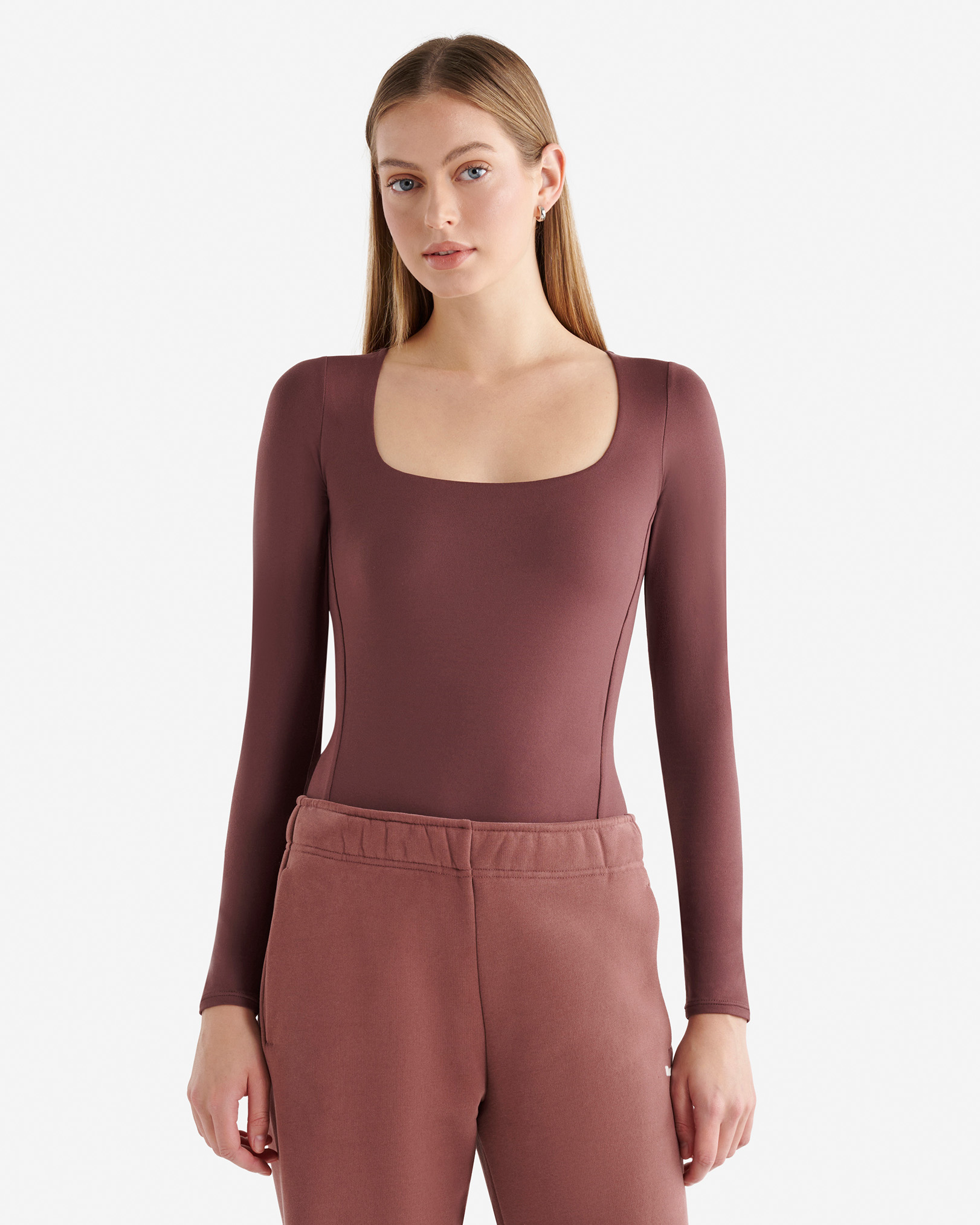 Renew Knit Long Sleeve Bodysuit - Hazelnut Brown