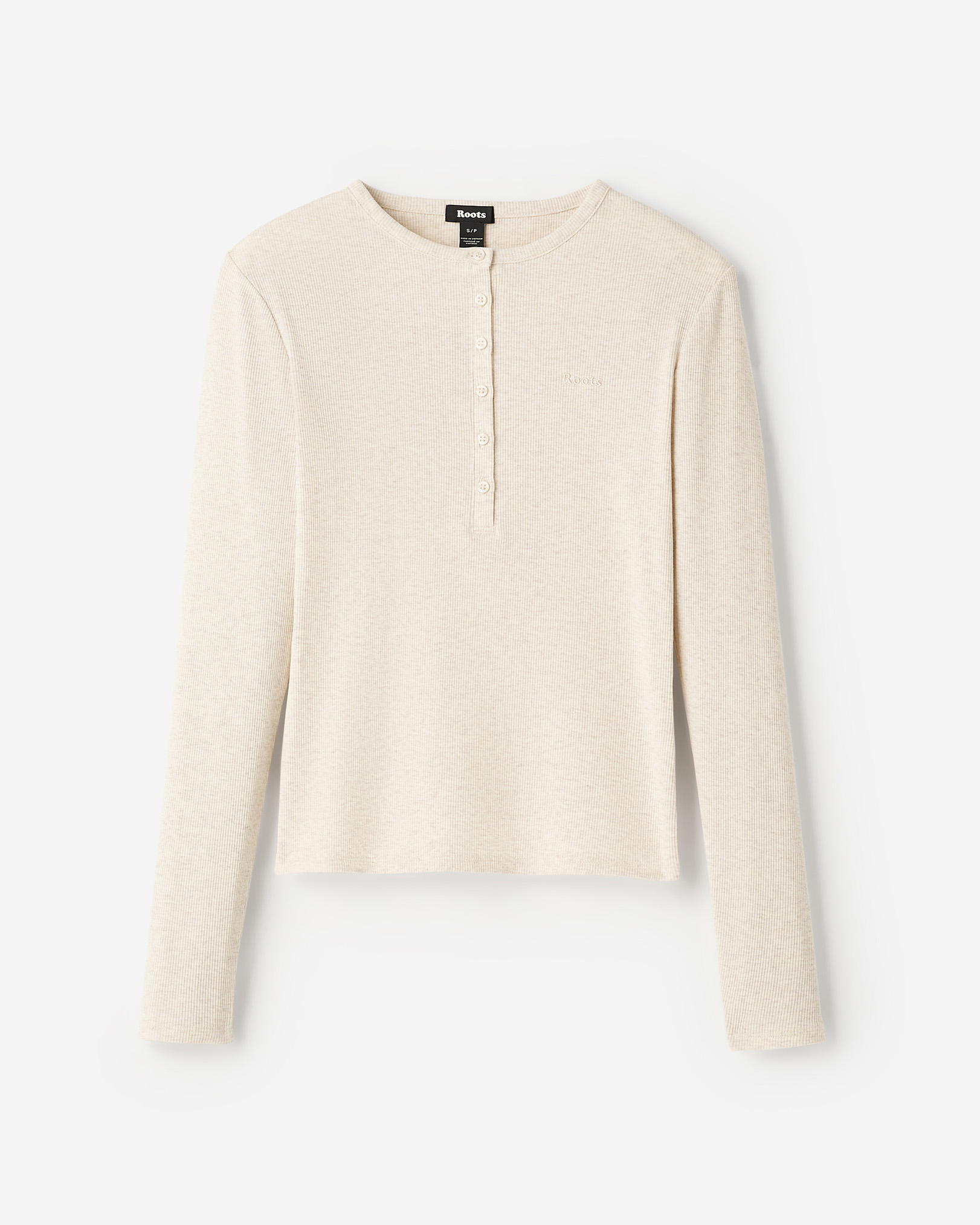 Roam Rib Fitted Long Sleeve Henley - Oatmeal Mix