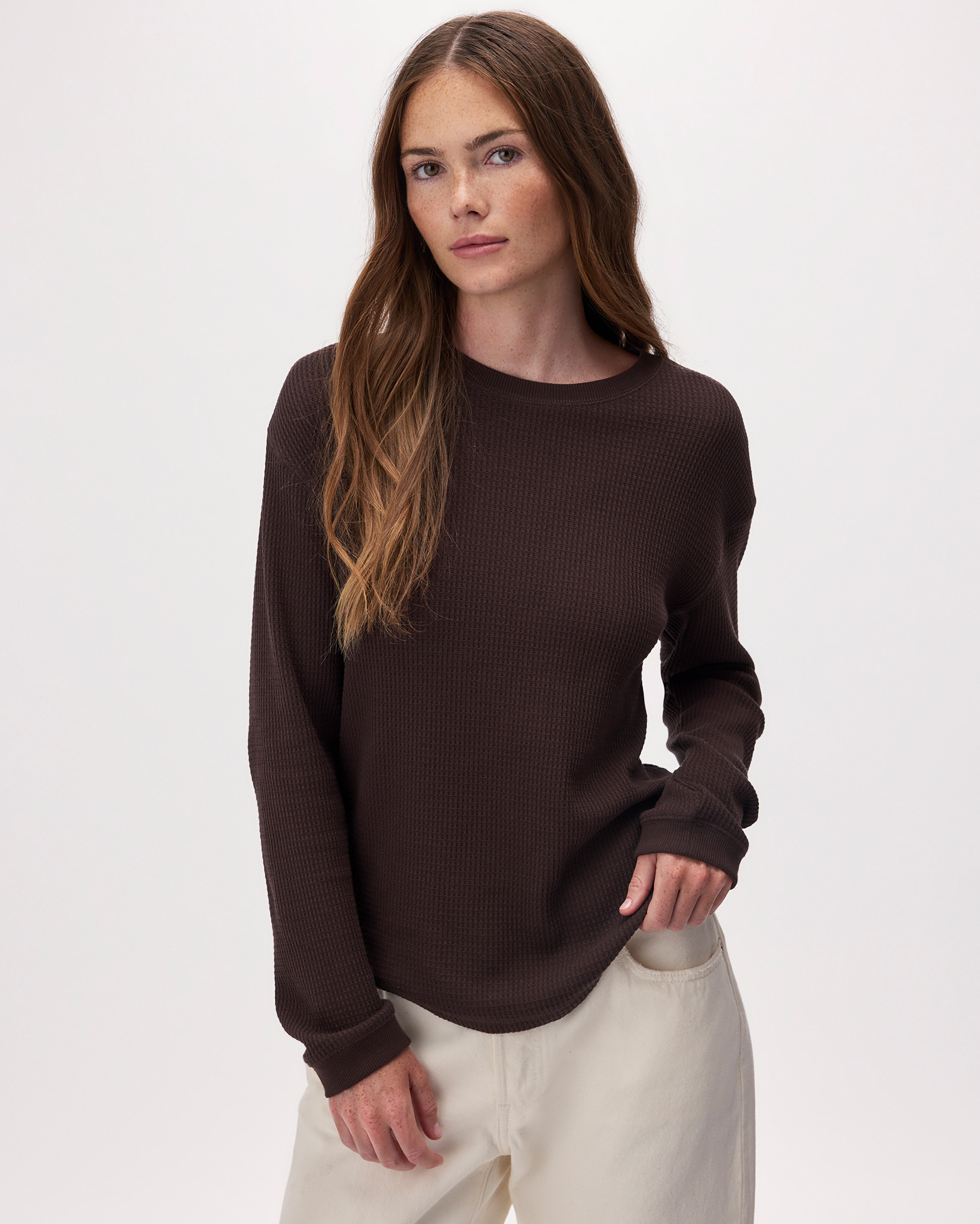 Waffle Long Sleeve Top - Black Coffee Waffle Long Sleeve Top - Black Coffee