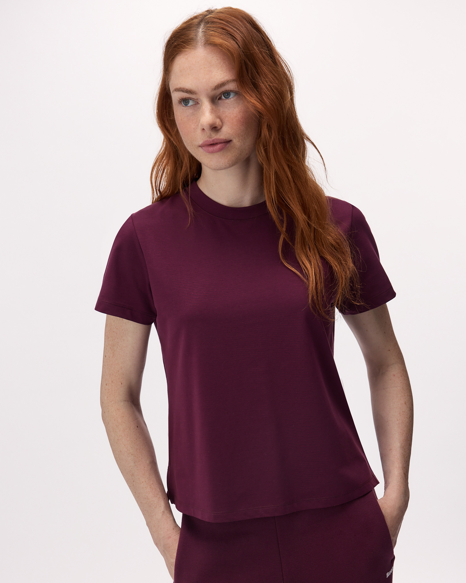 Active Knit Short Sleeve T-Shirt - Maroon Fig Active Knit Short Sleeve T-Shirt - Maroon Fig