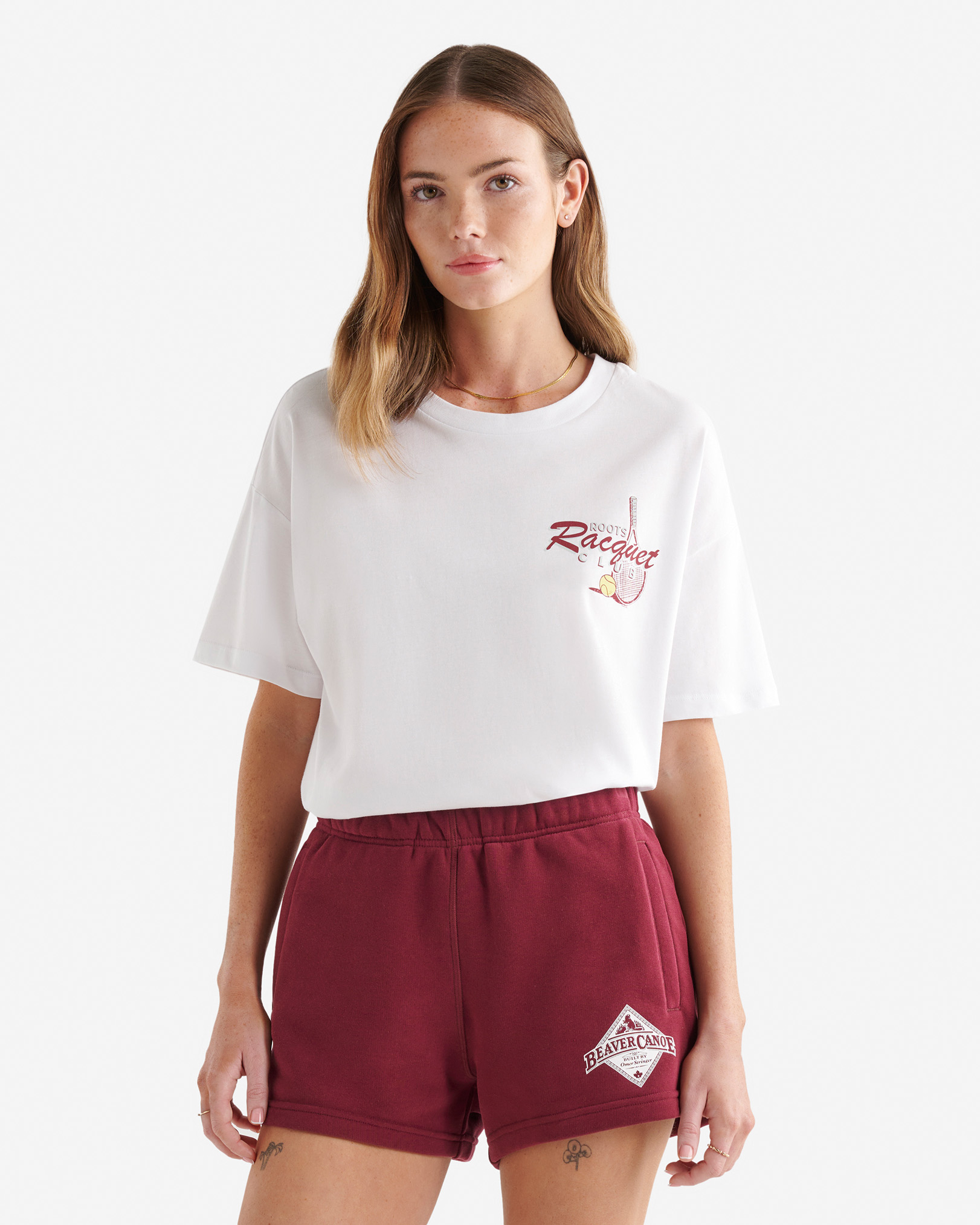 Womens Roots Racquet Club T-Shirt - White