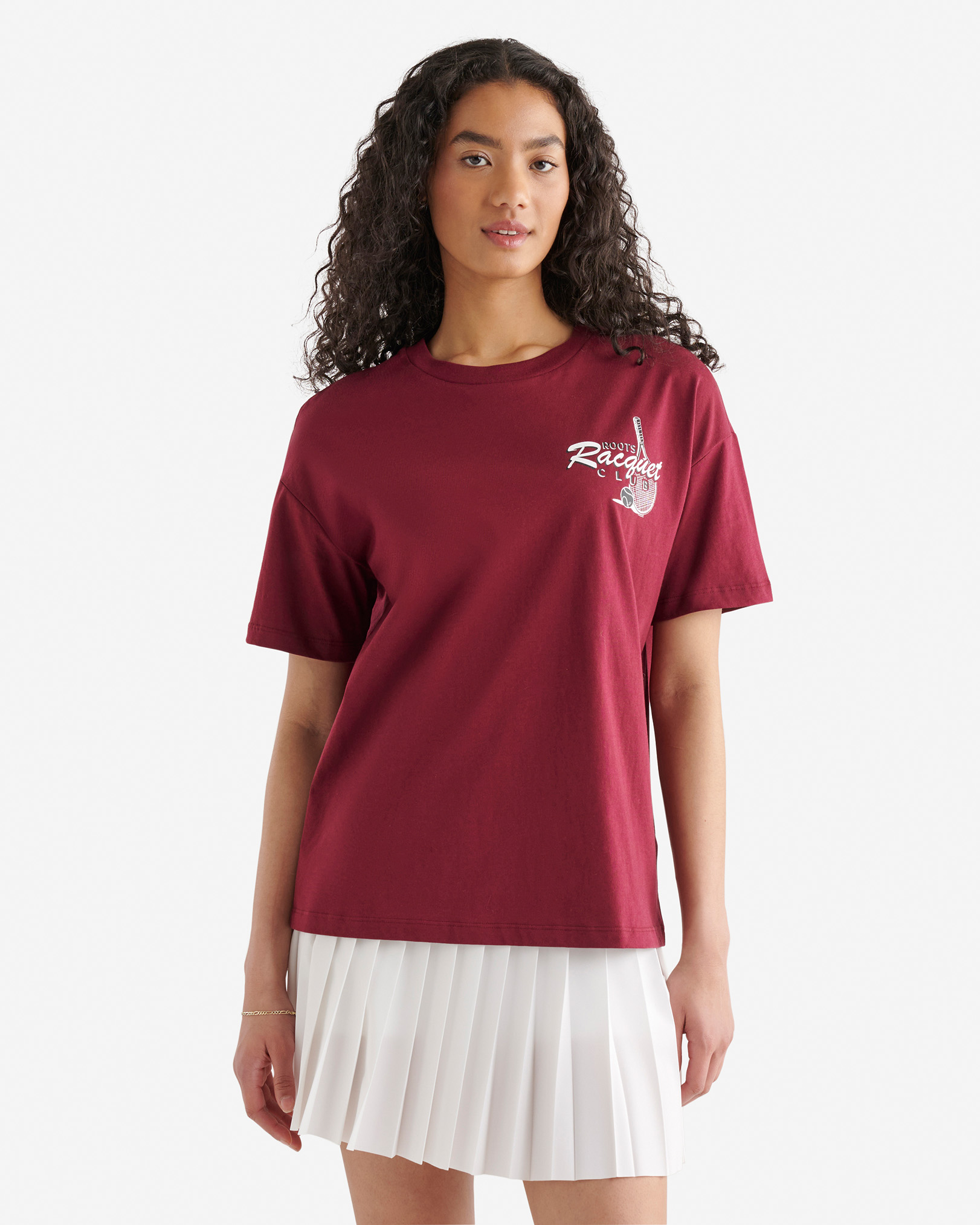 Womens Roots Racquet Club T-Shirt - Zinfandel Red