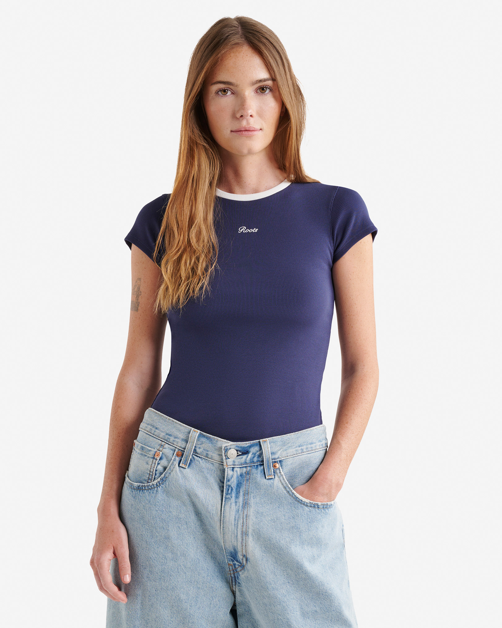 Roots Rib Short Sleeve T-Shirt - Indigo Ink