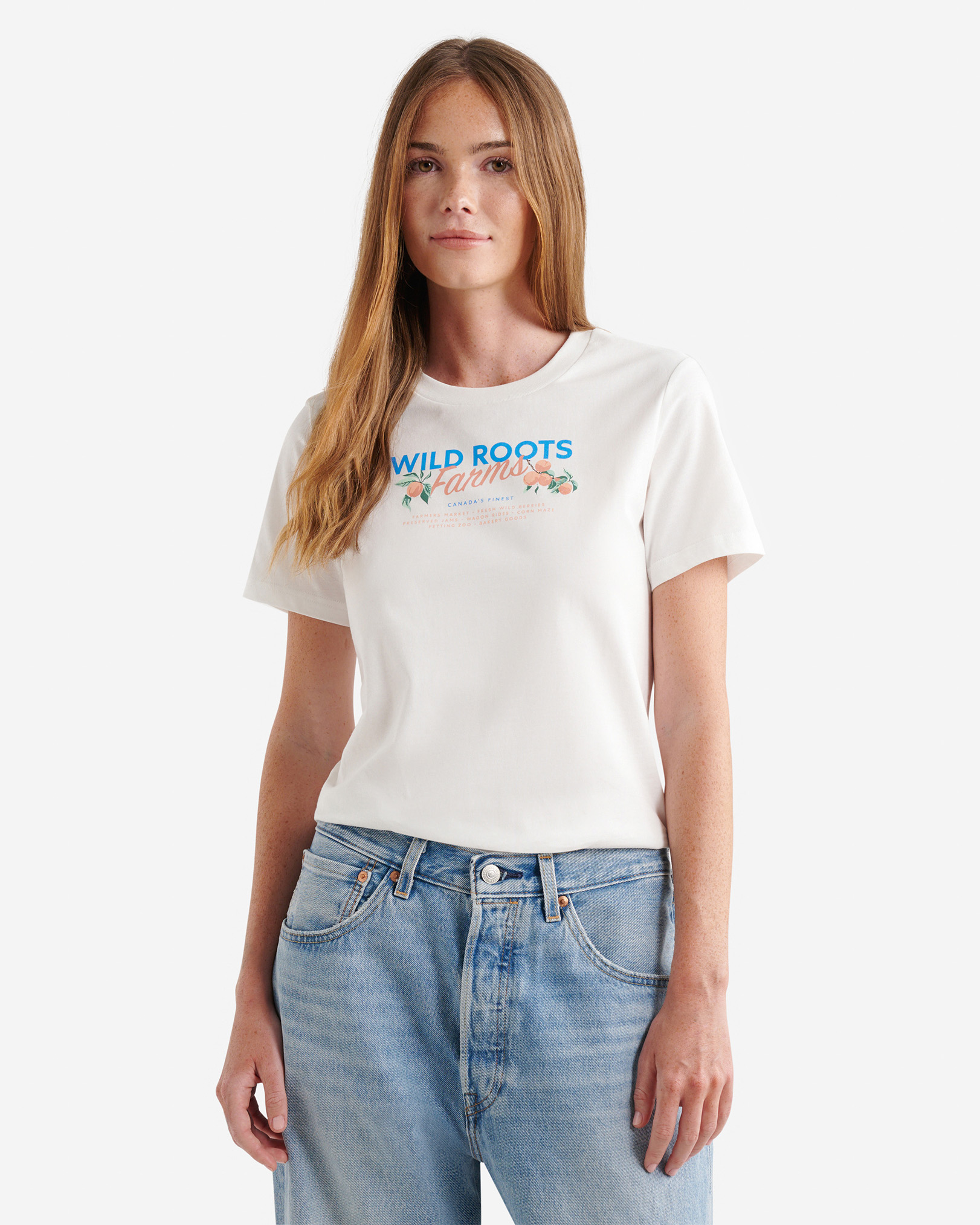 Womens Roots Fruit Stamp T-Shirt - Egret