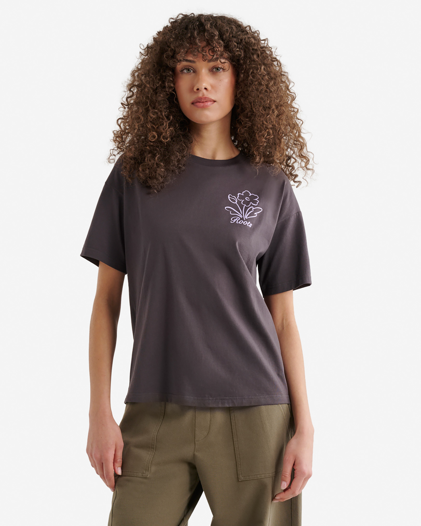 Womens Les Fleurs T-Shirt - Charcoal Black