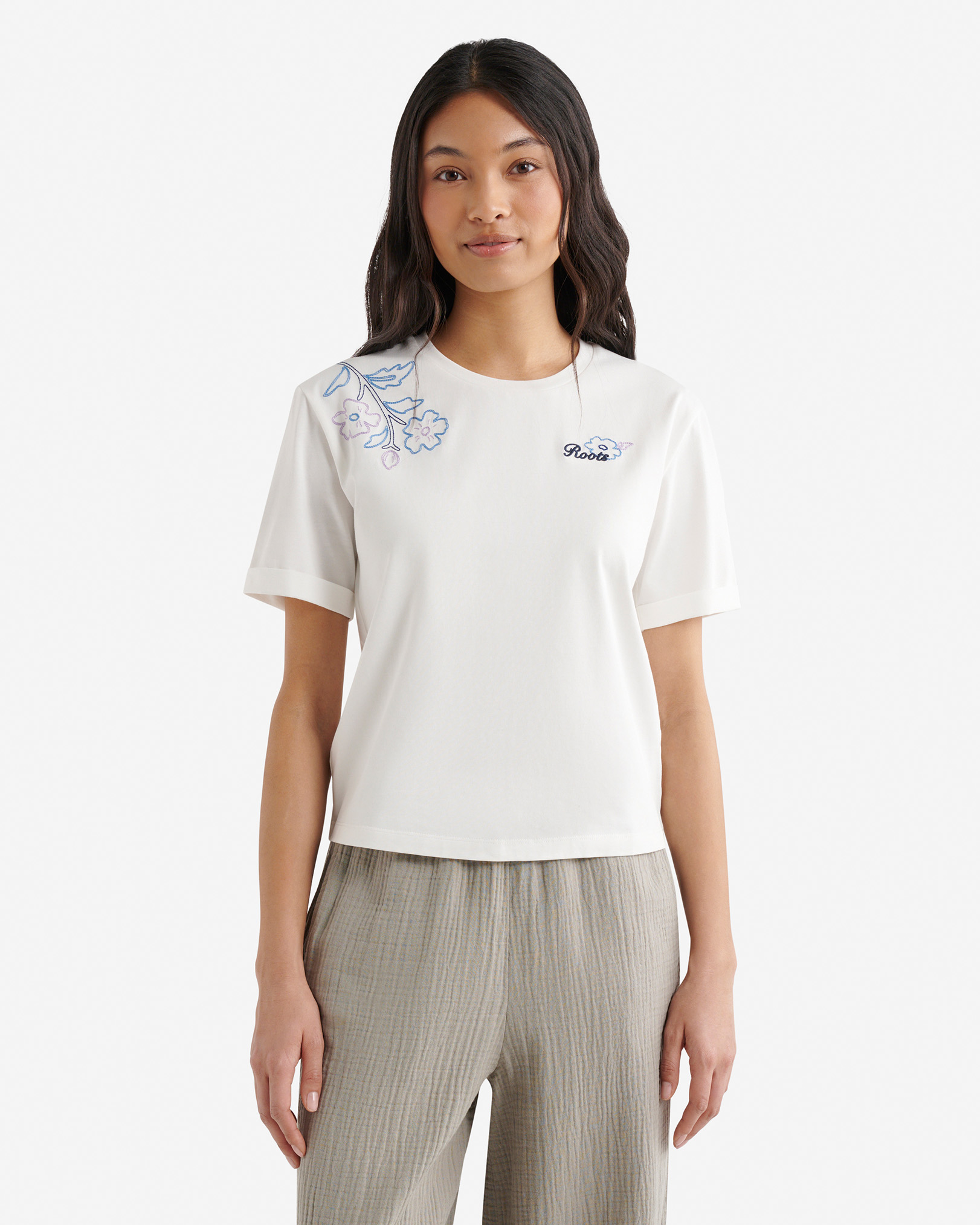 T-shirt motif floral Roots pour femme - Aigrette