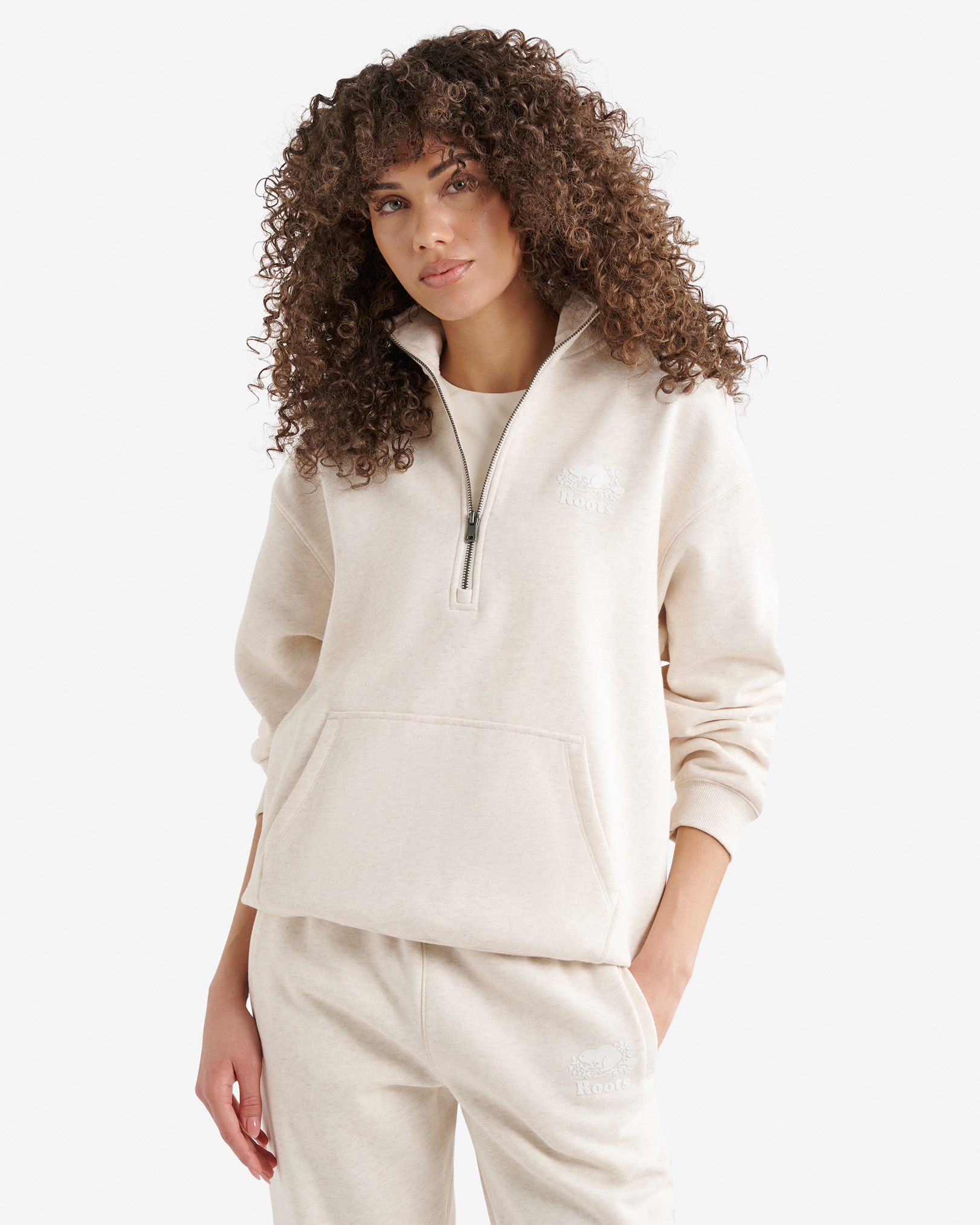 Organic Cooper Relaxed Quarter Zip Stein - Oatmeal Mix