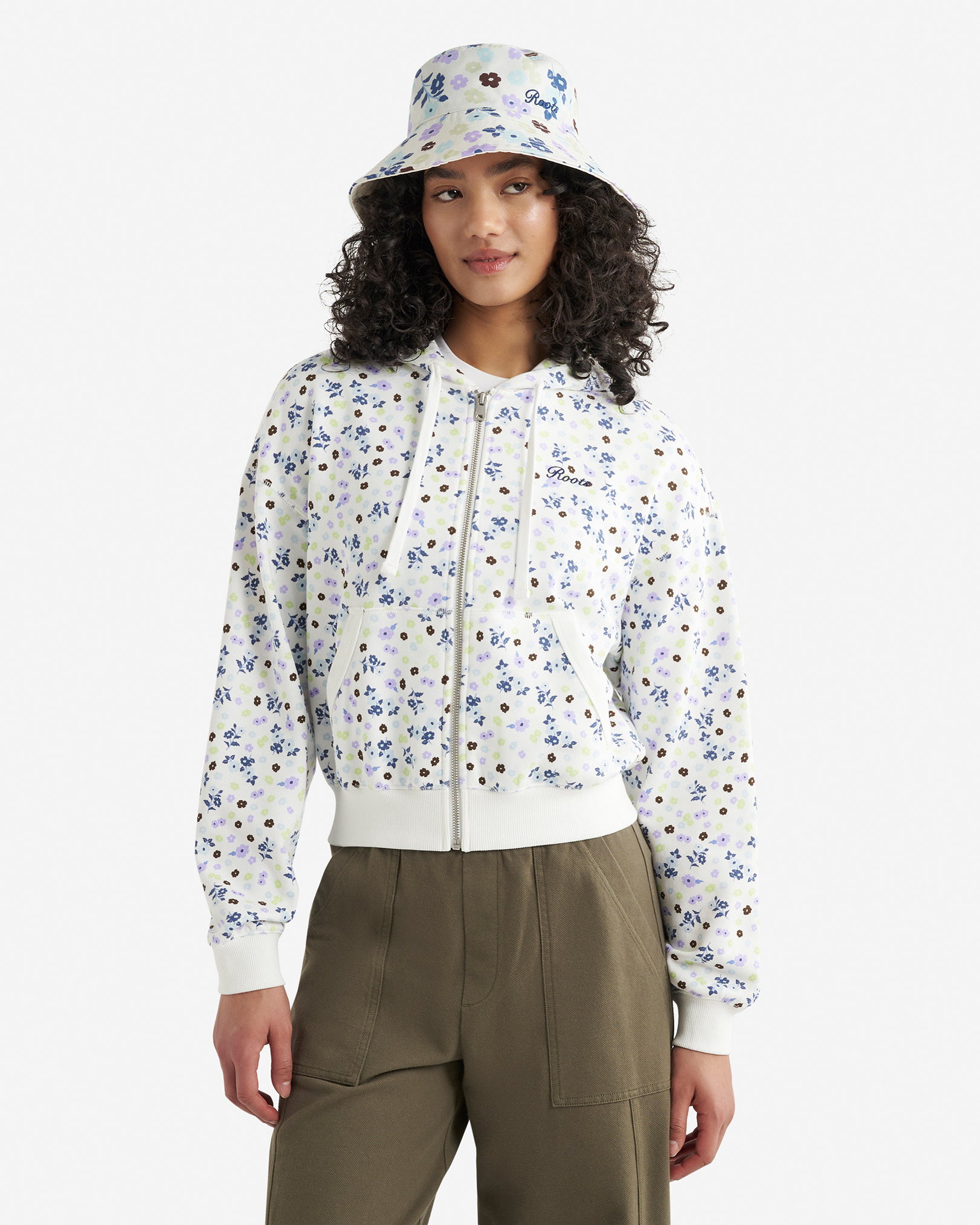 Chandail à capuchon et glissière floral Roots