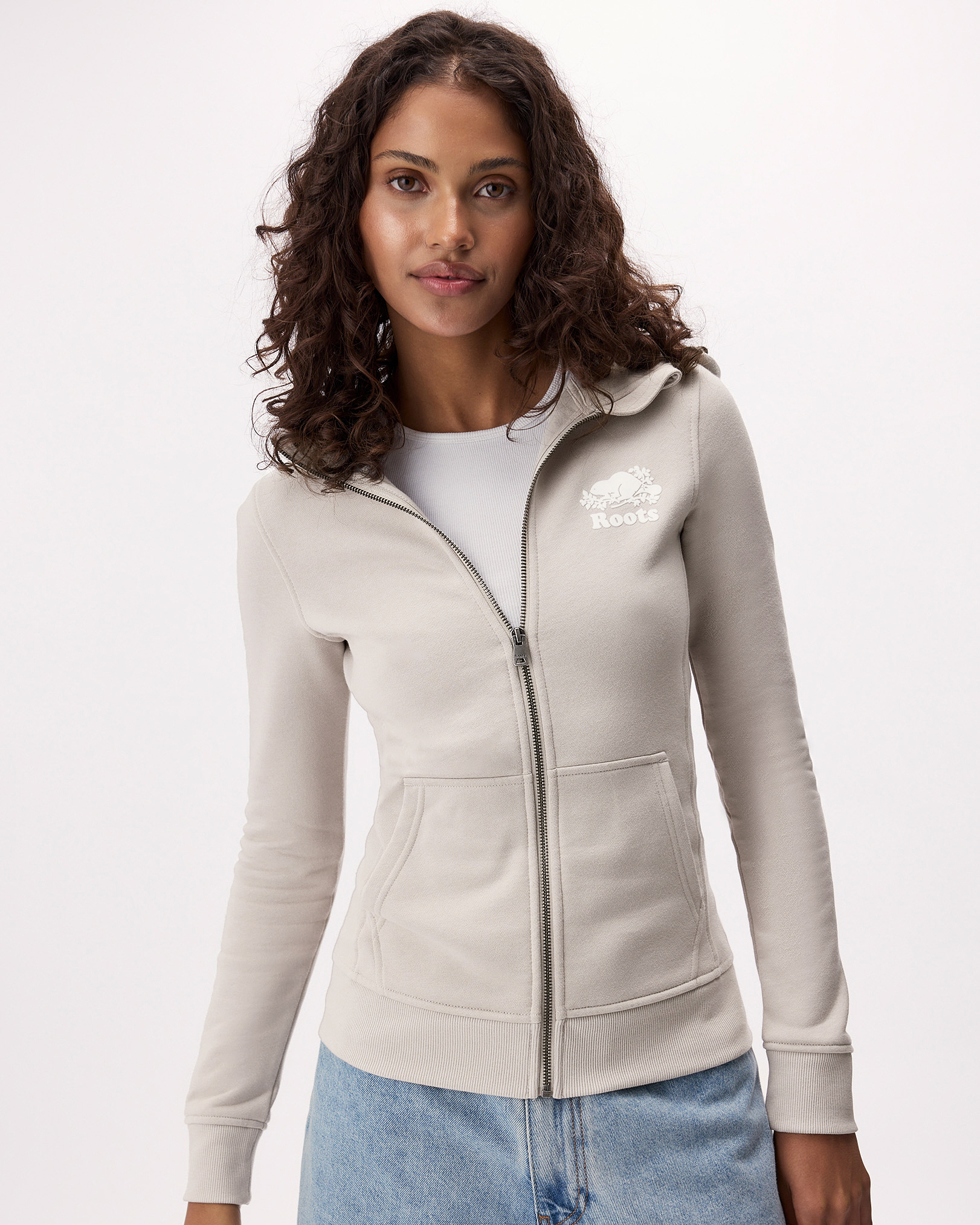Organic Cooper Slim Full Zip Hoodie - Silver Cloud