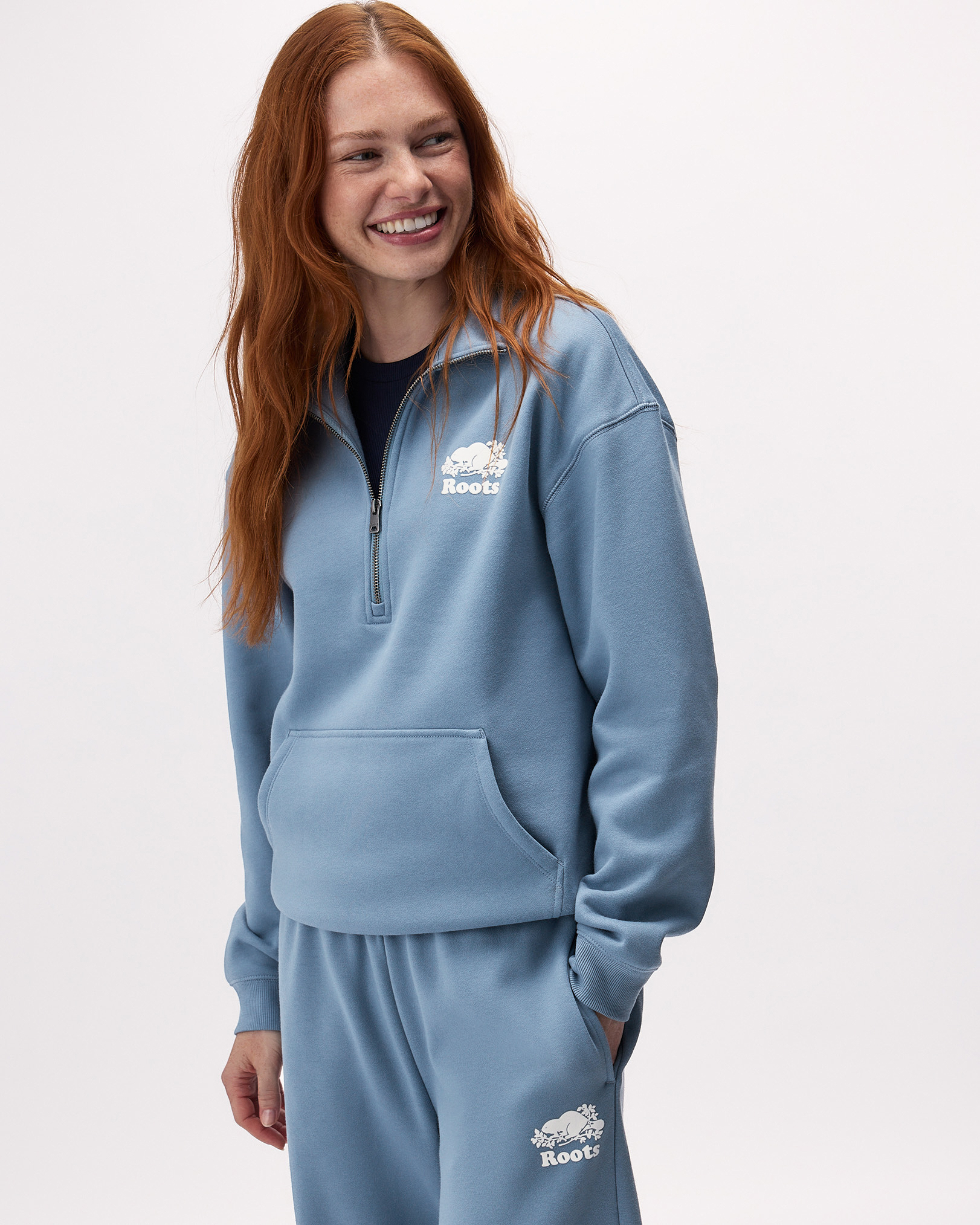 Organic Cooper Relaxed Quarter Zip Stein - Raincloud Blue Organic Cooper Relaxed Quarter Zip Stein - Raincloud Blue