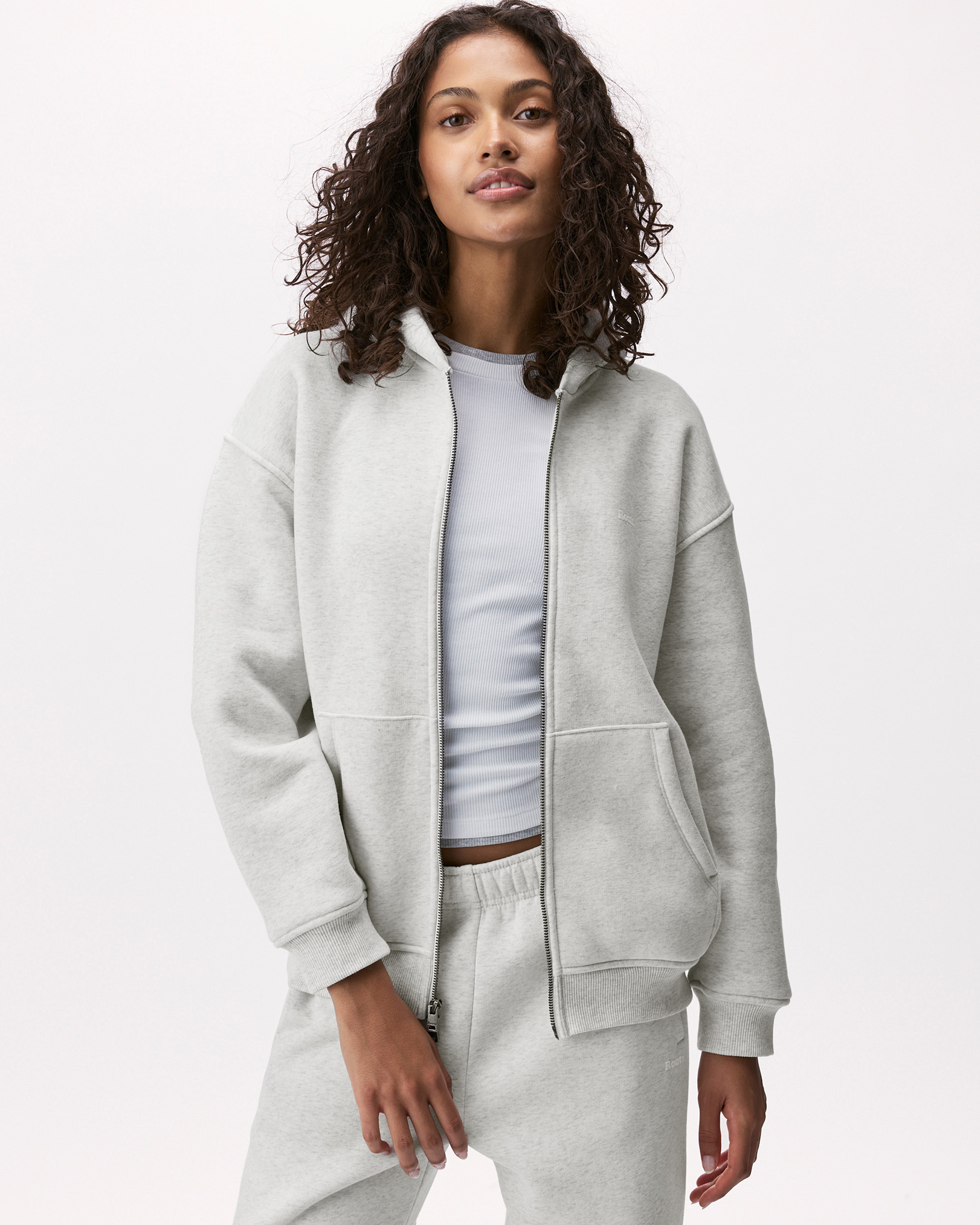 Cloud Long Full Zip Hoodie - White Mix Cloud Long Full Zip Hoodie - White Mix