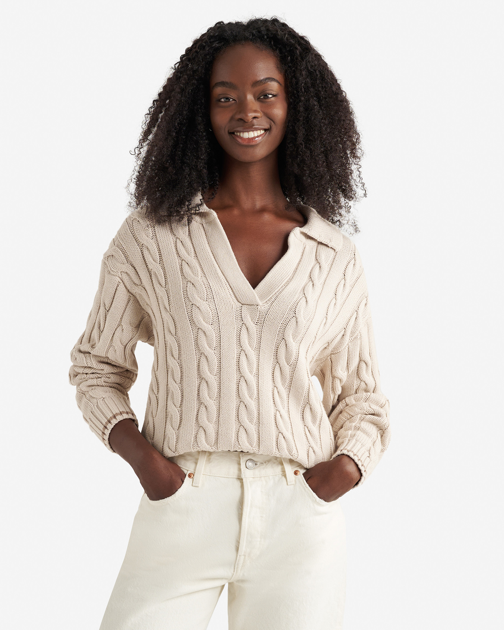 Cabin Cable Polo - Silver Cloud Mix