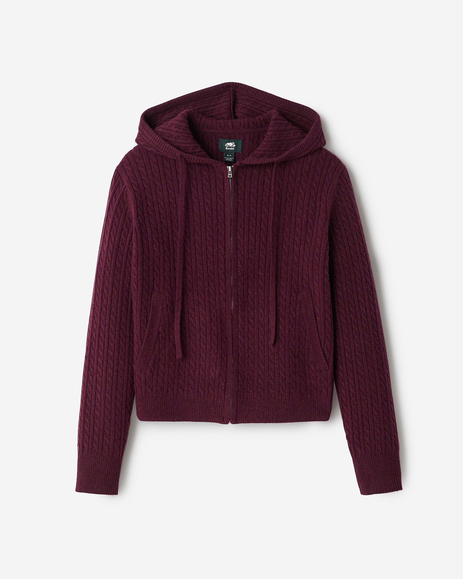 Bowen Cable Knit Full Zip Hoodie - Maroon Fig Mix Bowen Cable Knit Full Zip Hoodie - Maroon Fig Mix