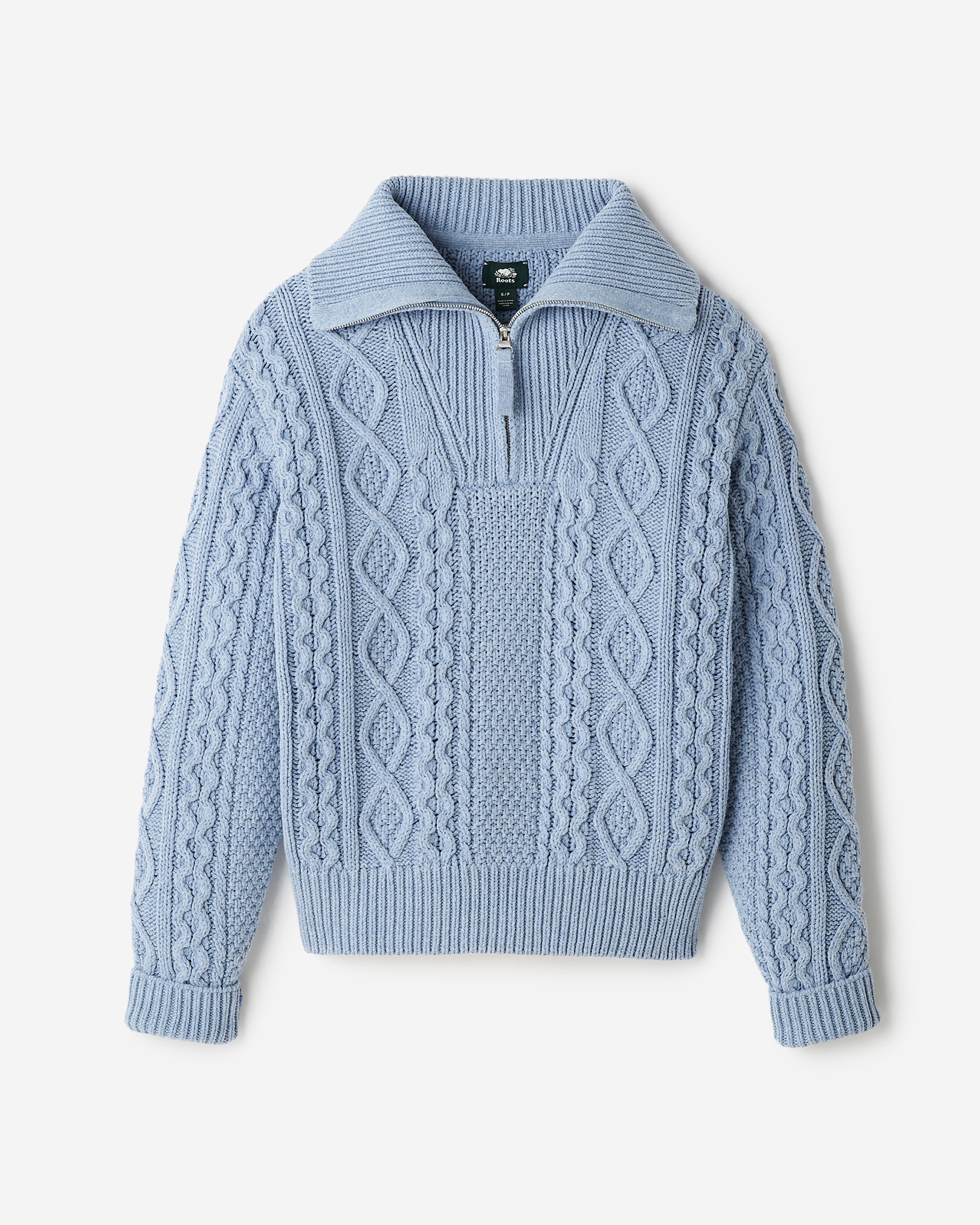 Cable Knit Quarter Zip Sweater - Pale Sky Blue Mix Cable Knit Quarter Zip Sweater - Pale Sky Blue Mix