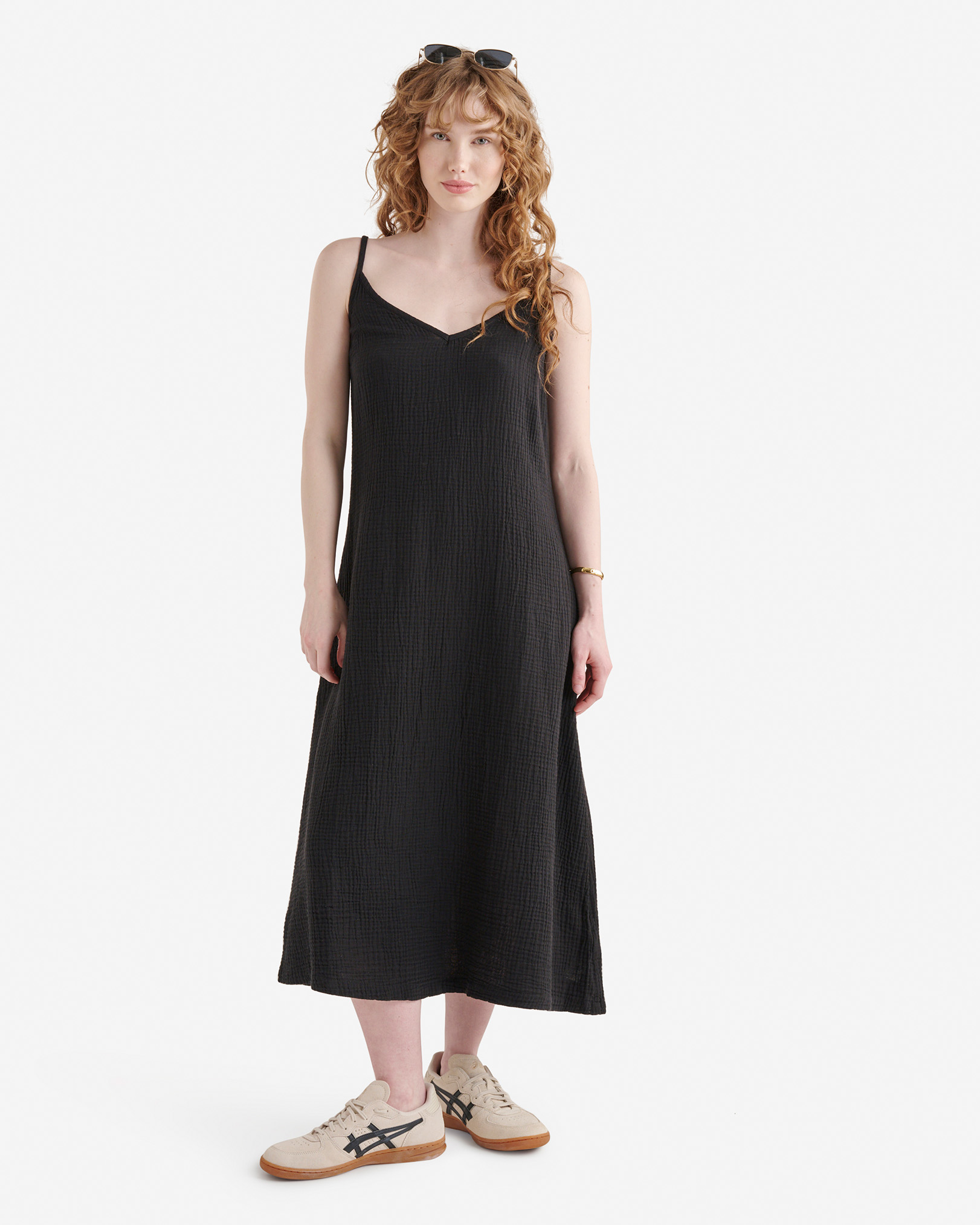 Isla Cotton Gauze Slip Dress - Black