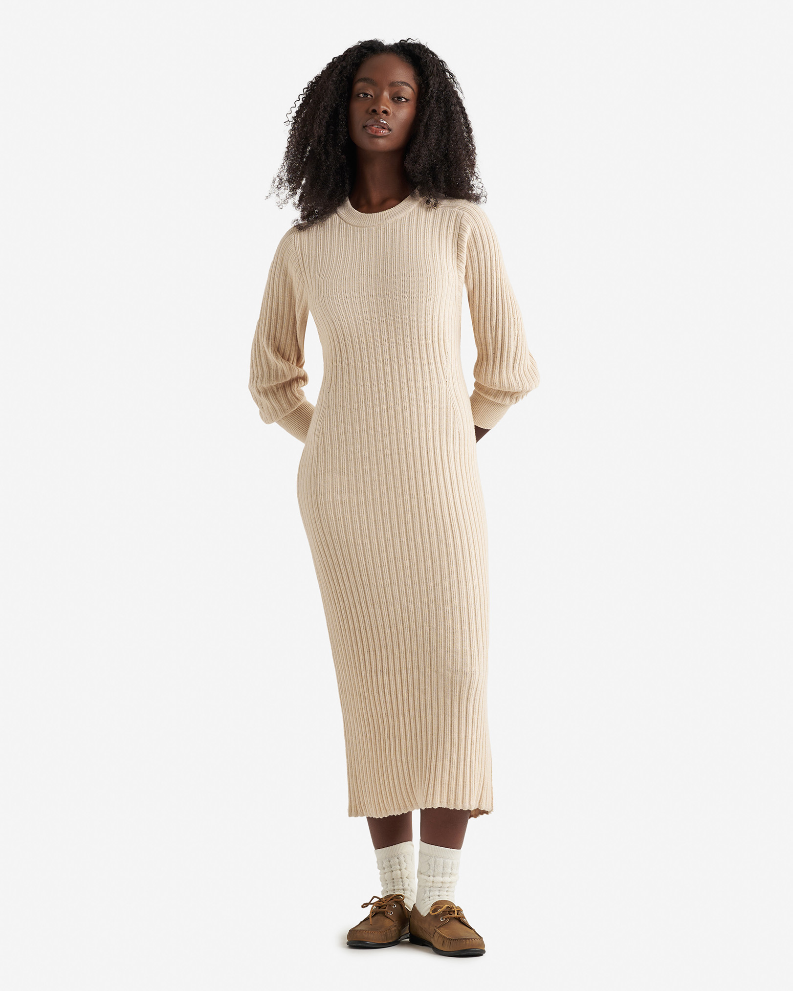 Bowen Rib Midi Dress - Oatmeal Mix