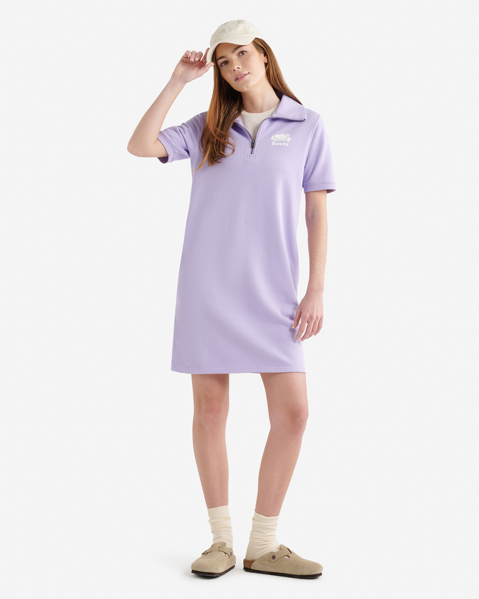 Cooper Terry Short Sleeve Quarter Zip Dress - Lavender