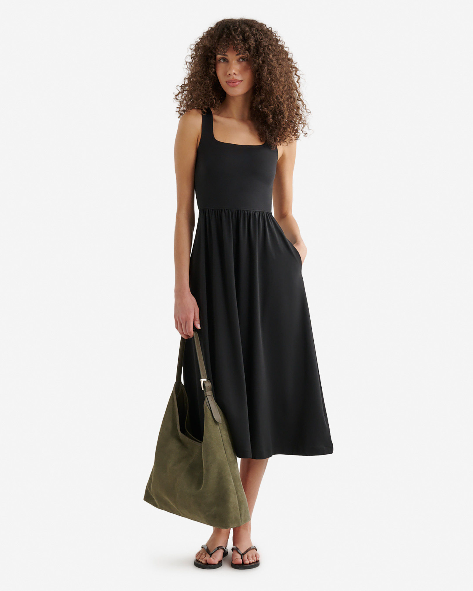 Renew Knit Square Neck Dress - Black