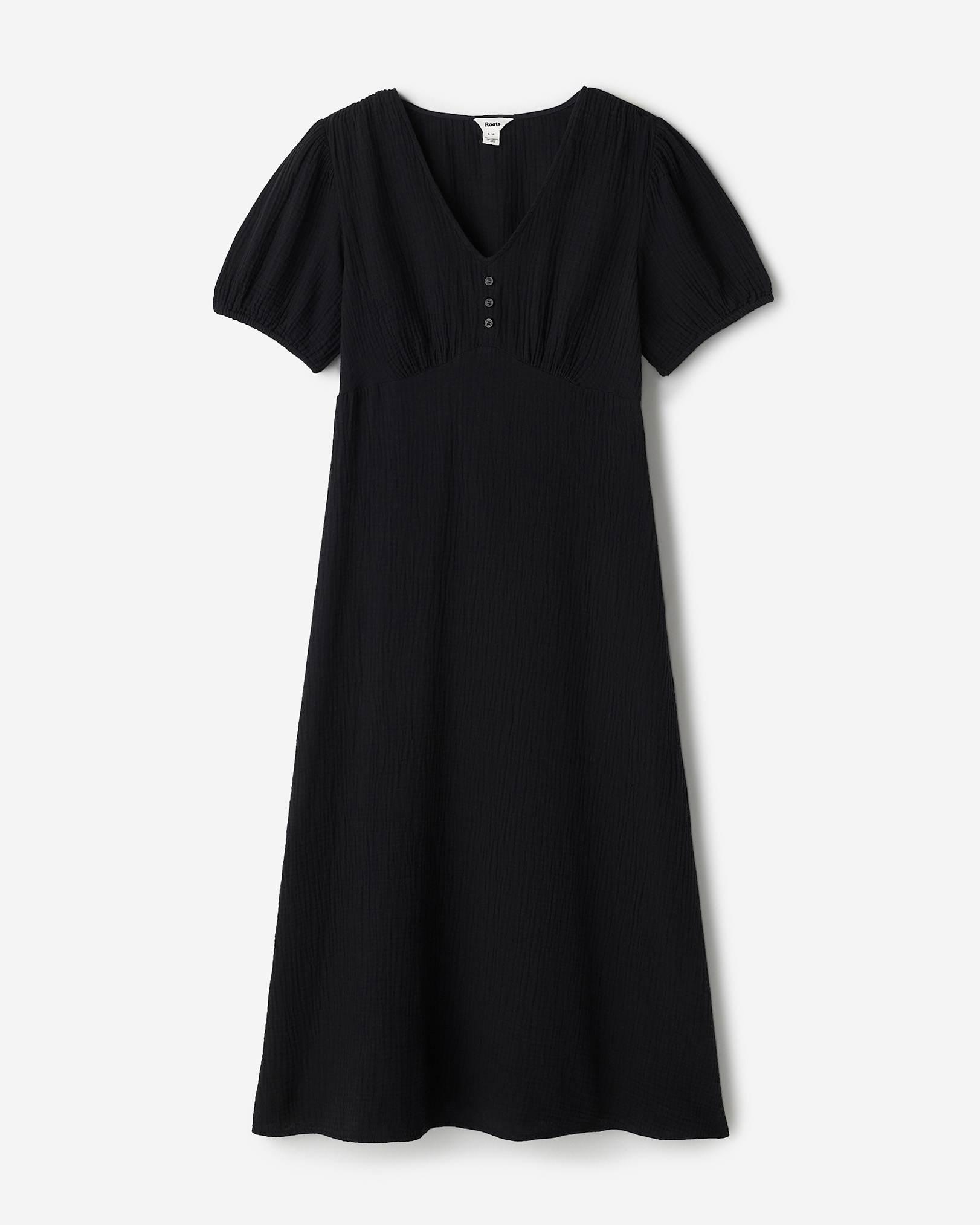 Isla Cotton Gauze Tea Dress - Black