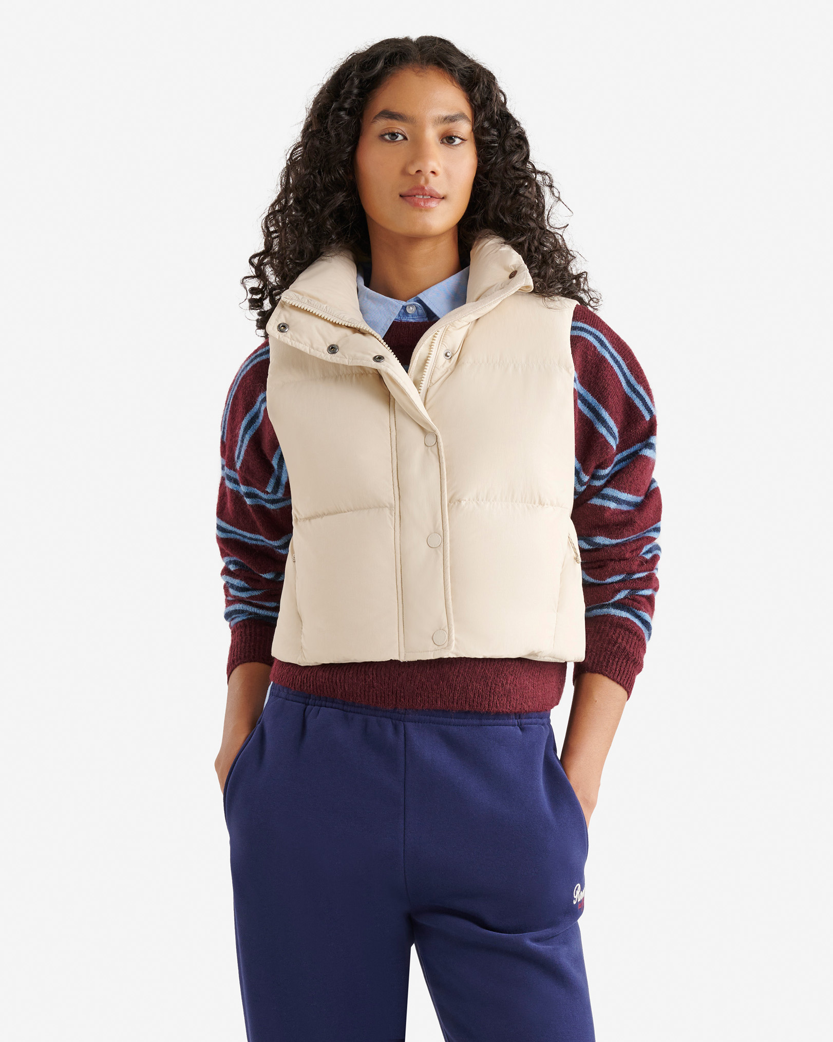 Roots Down Puffer Crop Vest - Oatmeal