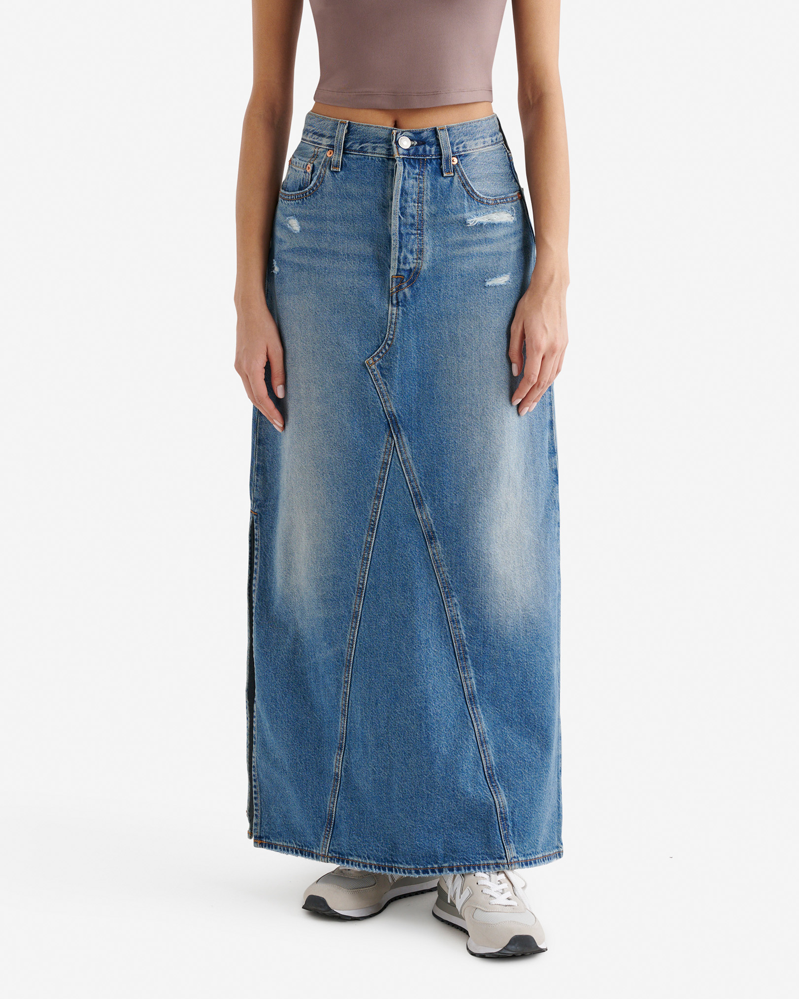Levi's Iconic Long Womens Skirt With Slit - Medium Blue