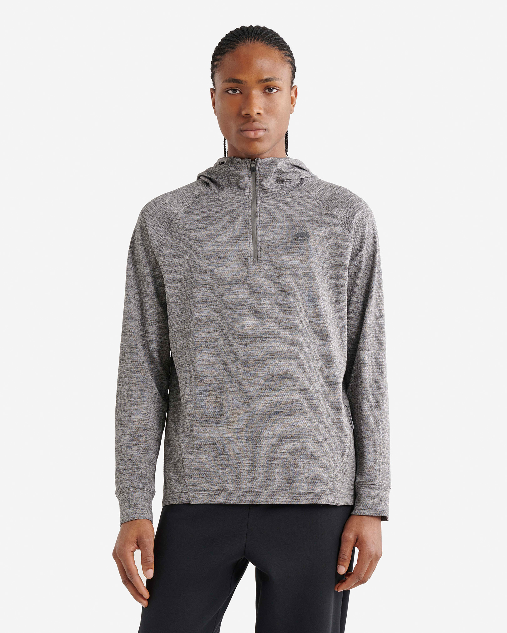 Active Textured Quarter Zip Hoodie - Salt & Pepper Mix