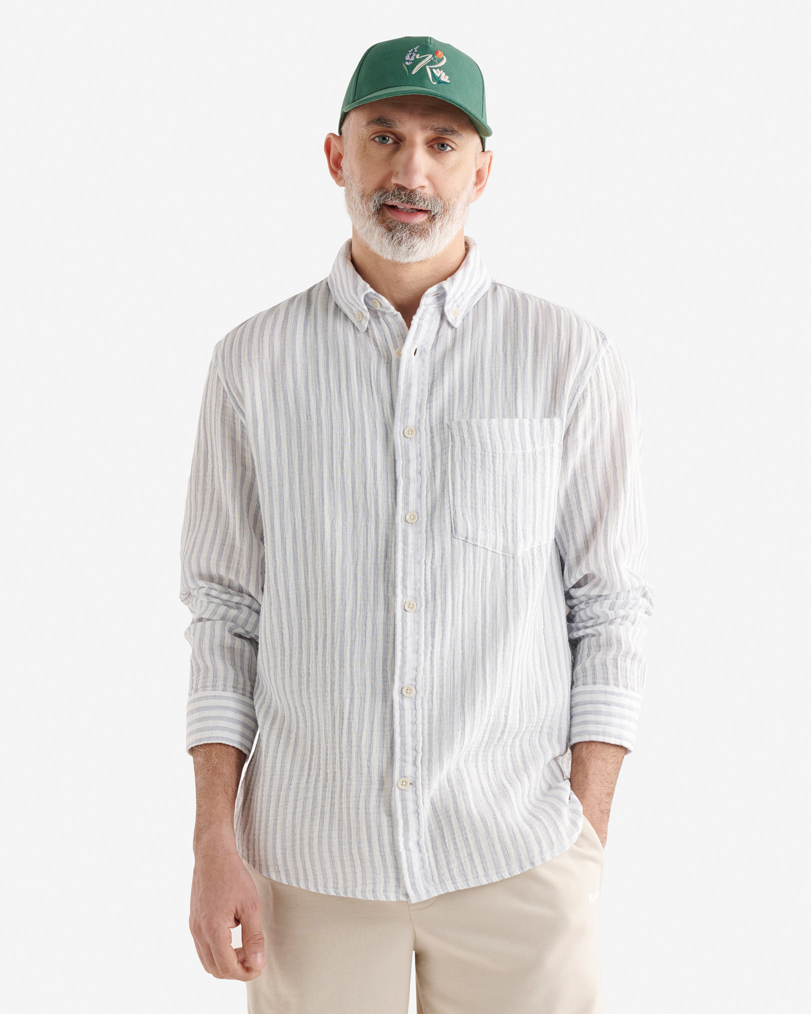 Isla Relaxed Button Down Shirt - Egret Stripe