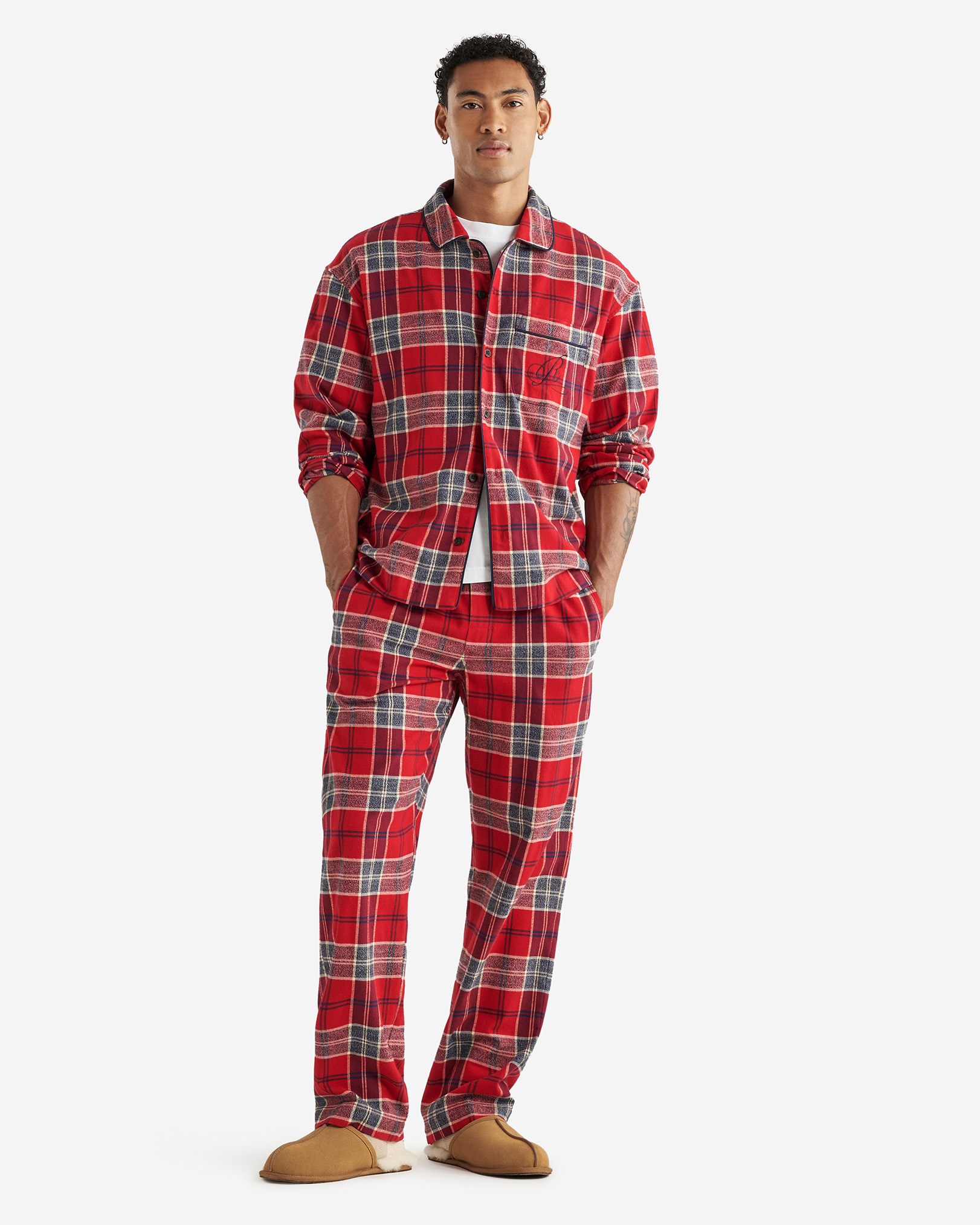 Mens Park Plaid Sleep Set - Cabin Red Smoke Lake
