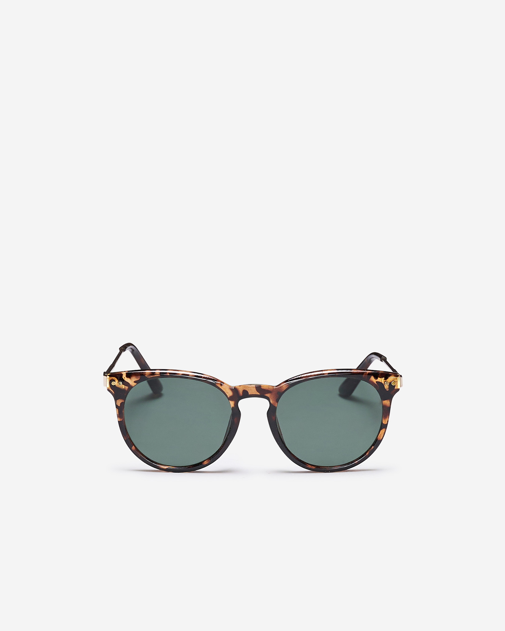 Womens Plastic Round With Metal Temple Arms Sunglasses - Tortoise