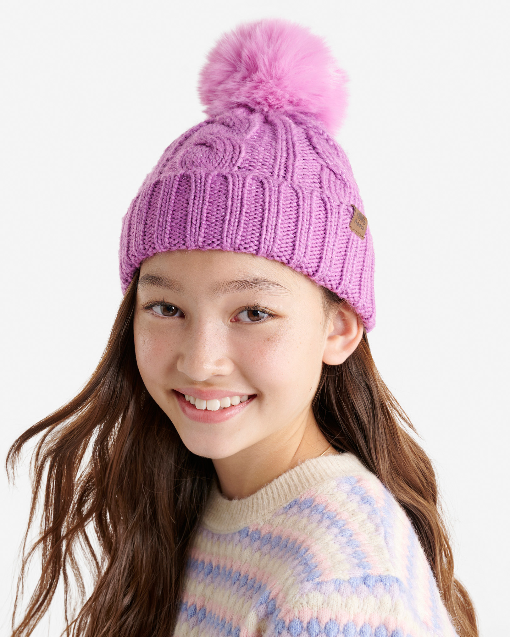 Kids Olivia Cable Toque - Purple Sparkle Kids Olivia Cable Toque - Purple Sparkle