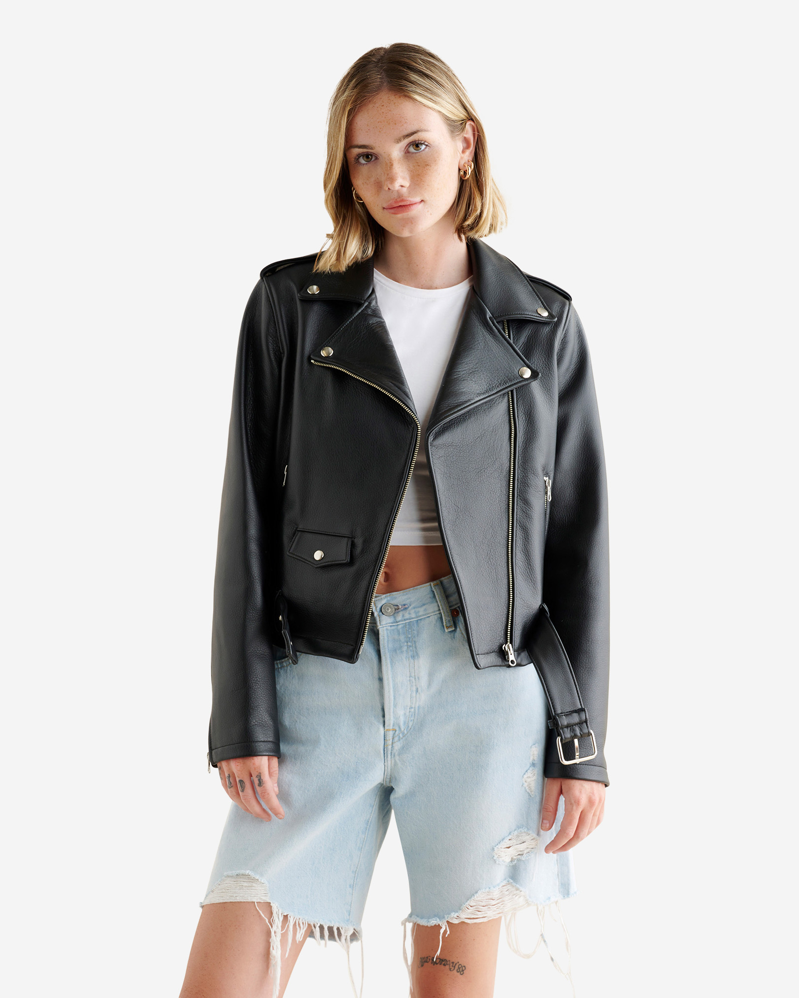 Blouson style moto classique en cuir Navigator - Noir Blouson style moto classique en cuir Navigator - Noir