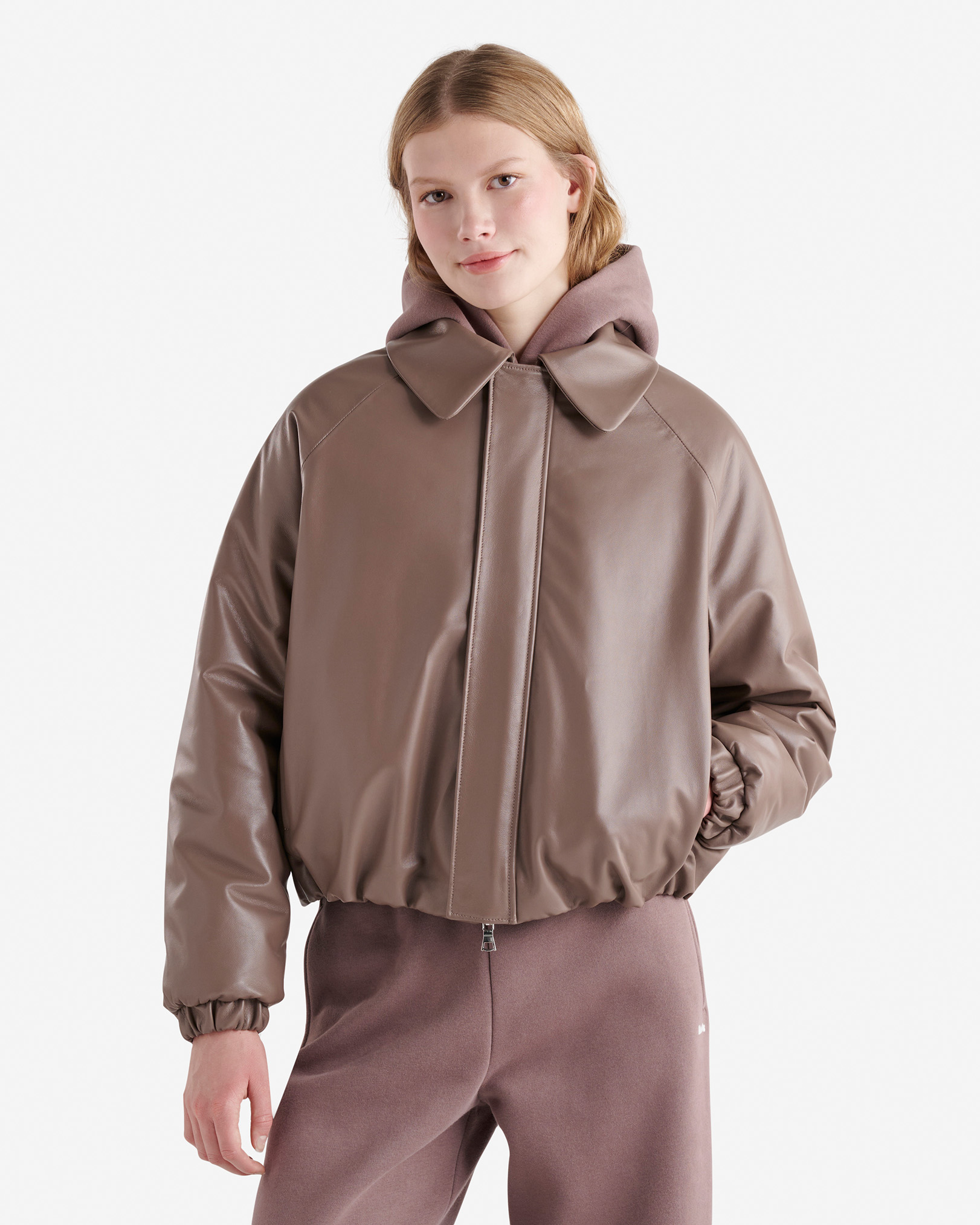 Leather Bubble Jacket - Cinder Brown