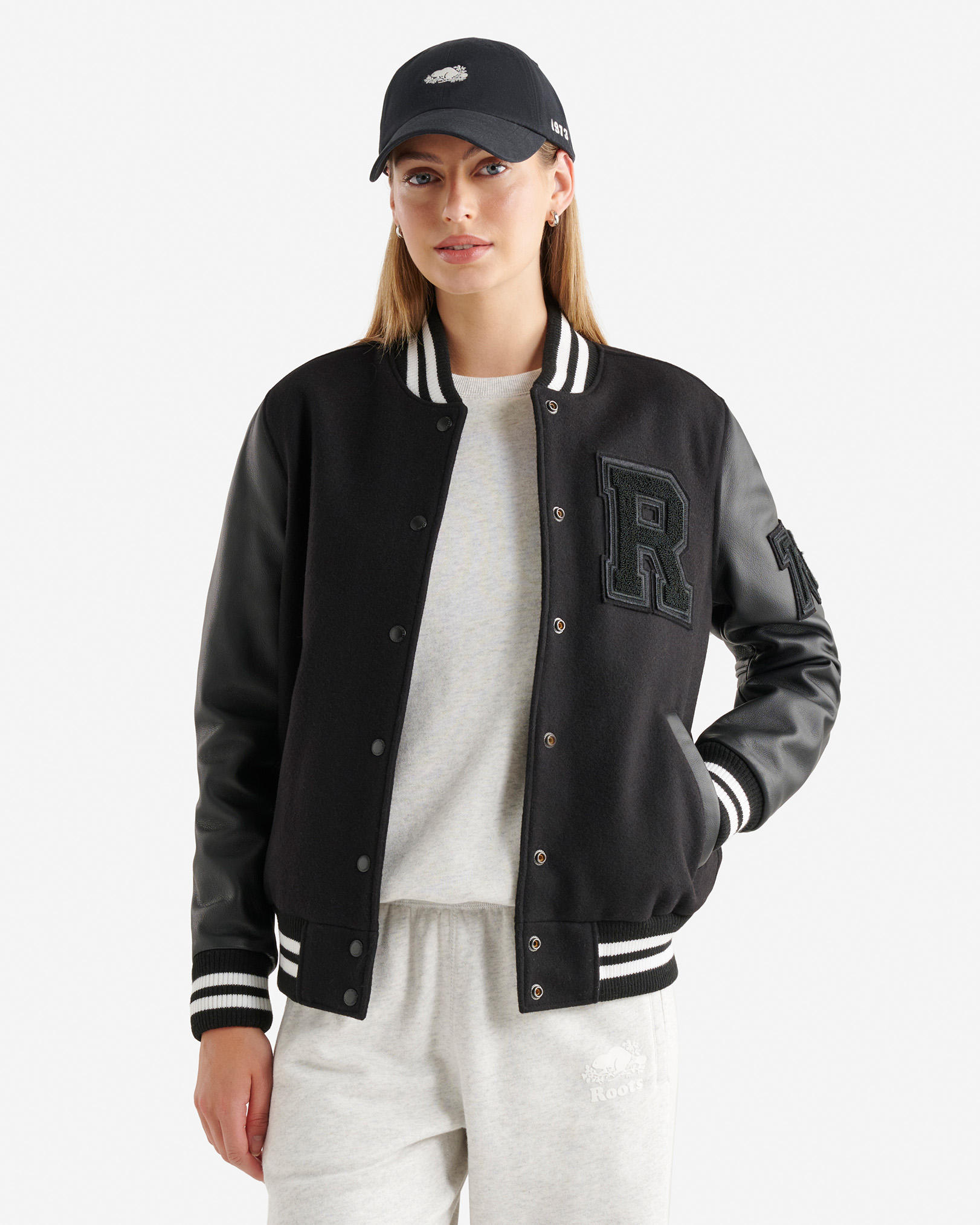 Womens Vintage Varsity Jacket - Black/Black